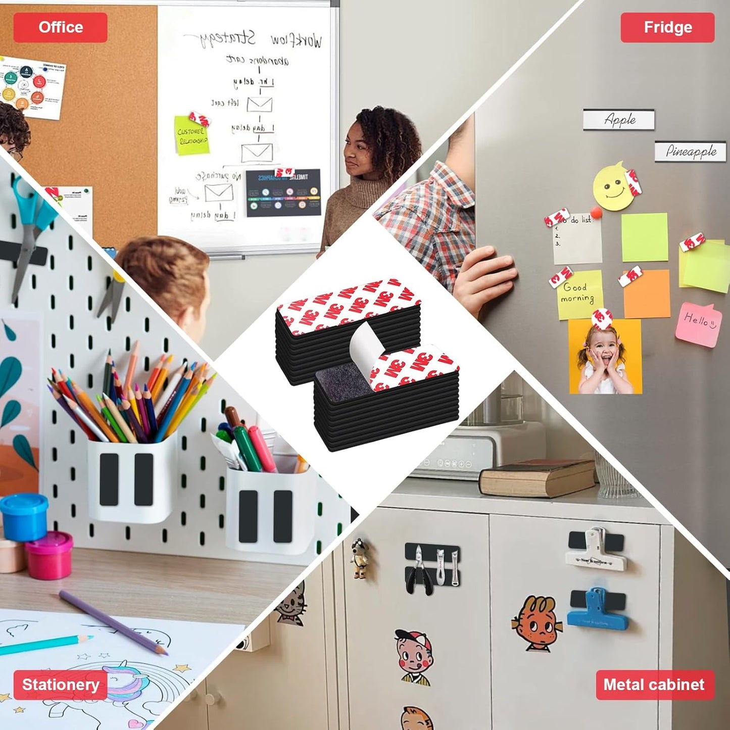 Thaibear Magnetic Strip, Flexible Magnetic Strips with Adhesive Backing (42 Pack, 3" x 1") Strong Adhesive Magnetic Tape for DIY, Crafts, Fridge - Sticky Magnet Tape Strip for Wall