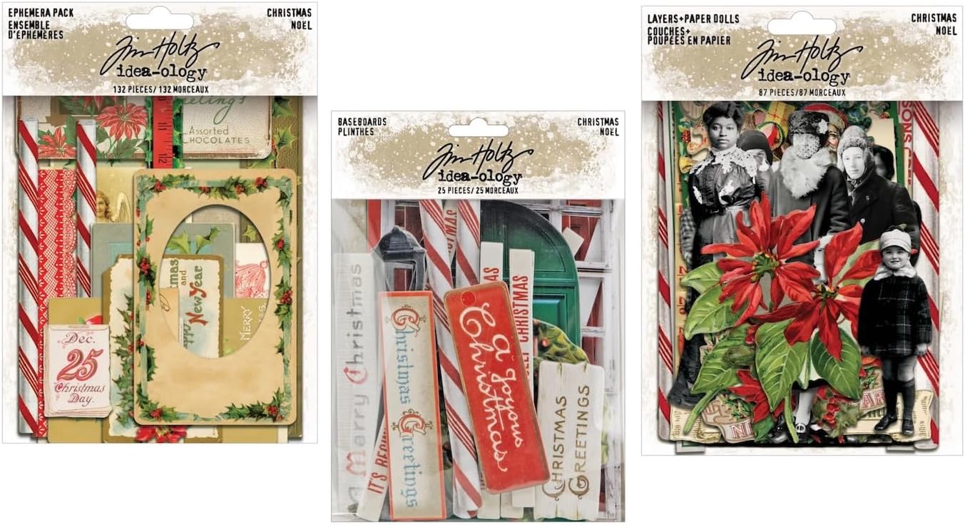 Tim Holtz Idea-Ology Christmas Winter 2025 Layers/Paper Dolls, Ephemera, Chipboard Baseboards, Bundle of 3 Packages, 244 Pieces