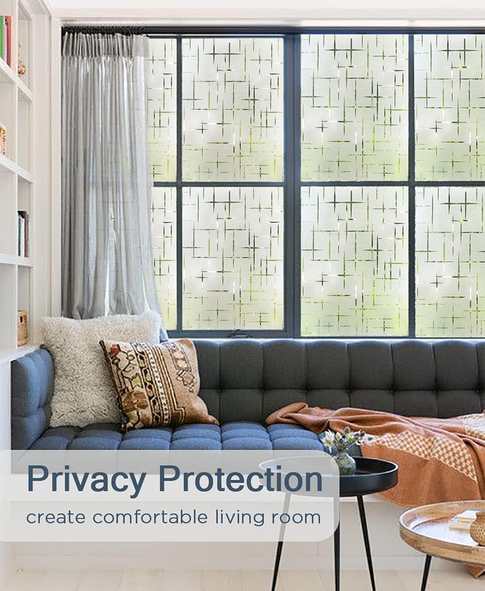 NINETREX Frosted Window Privacy Film,Window Cling Privacy Film, Decorative Glass Static Cling Non-Adhesive Vinyl Removable for Home Office Cross Pattern,45.2 x 78.7Inches
