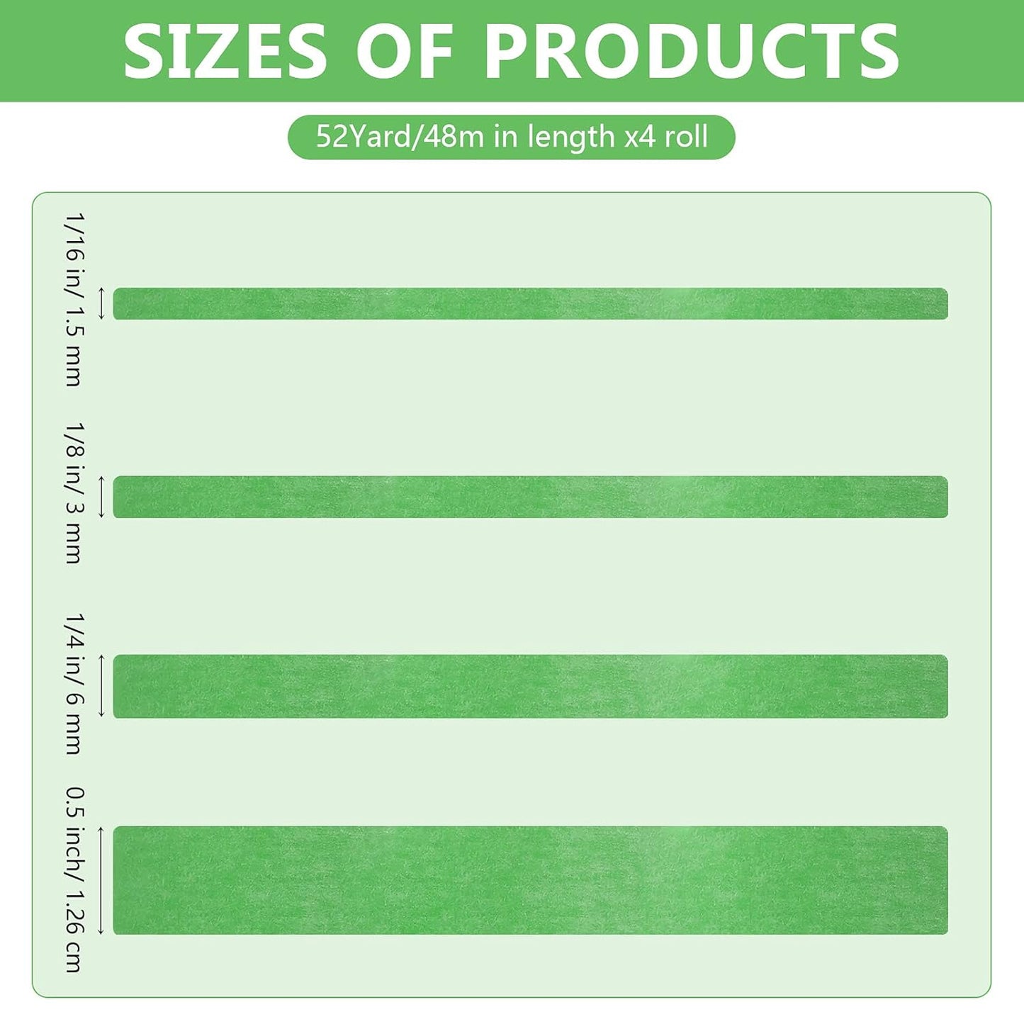Epakh 4 Rolls Pinstripe Tape, Masking Tape in 1/16, 1/8, 1/4 and 1/2 Inch Wide, for Painters Automotive DIY Car Auto Paint Art(Green,52 yd)