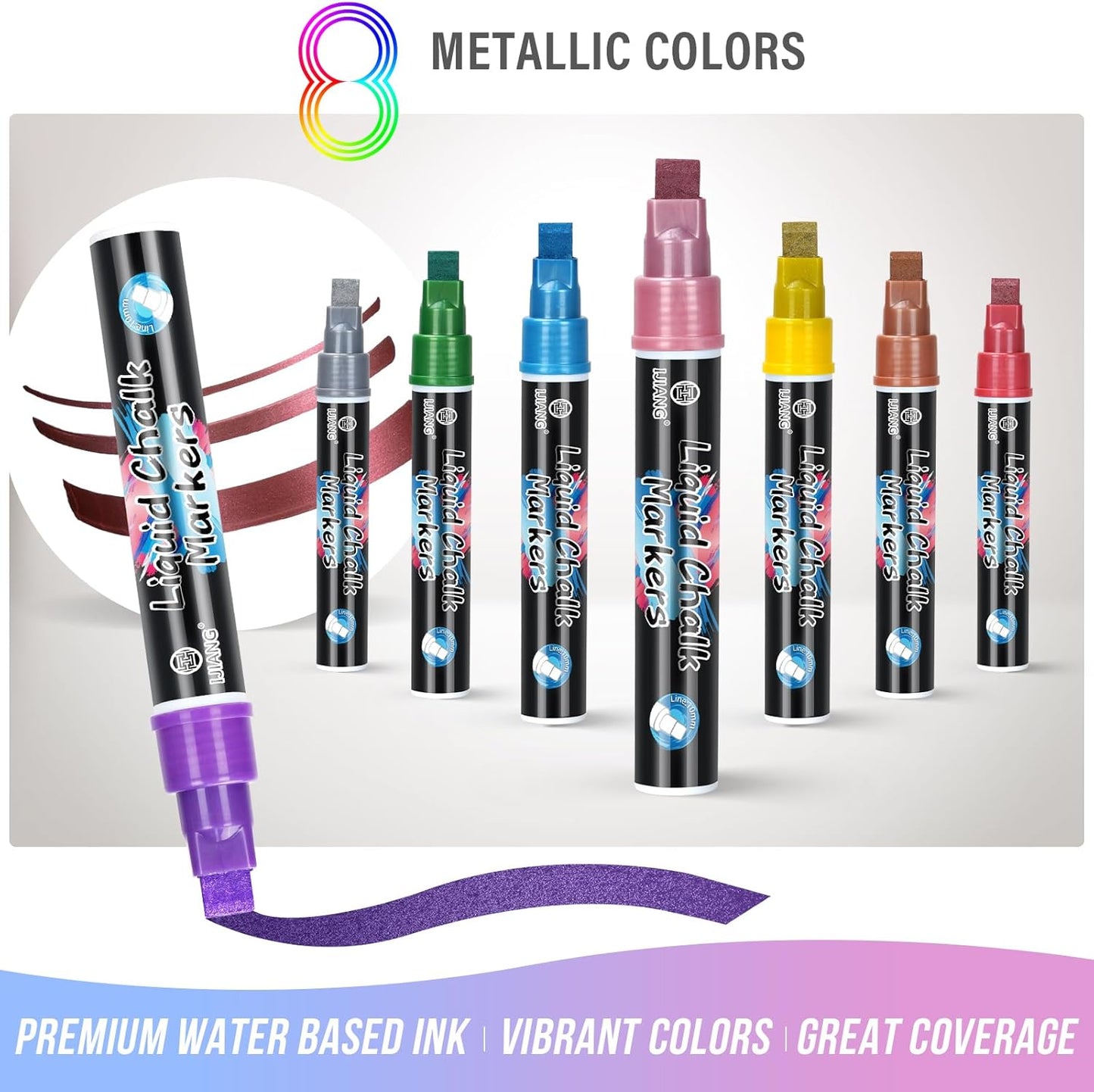 IJIANG Window Chalk Markers Washable, with 10mm Thick Tips for Chalkboard, Windows, Glass, Mirror, Auto, Poster, Bistro, Cars of DIY (10mm Metallic)