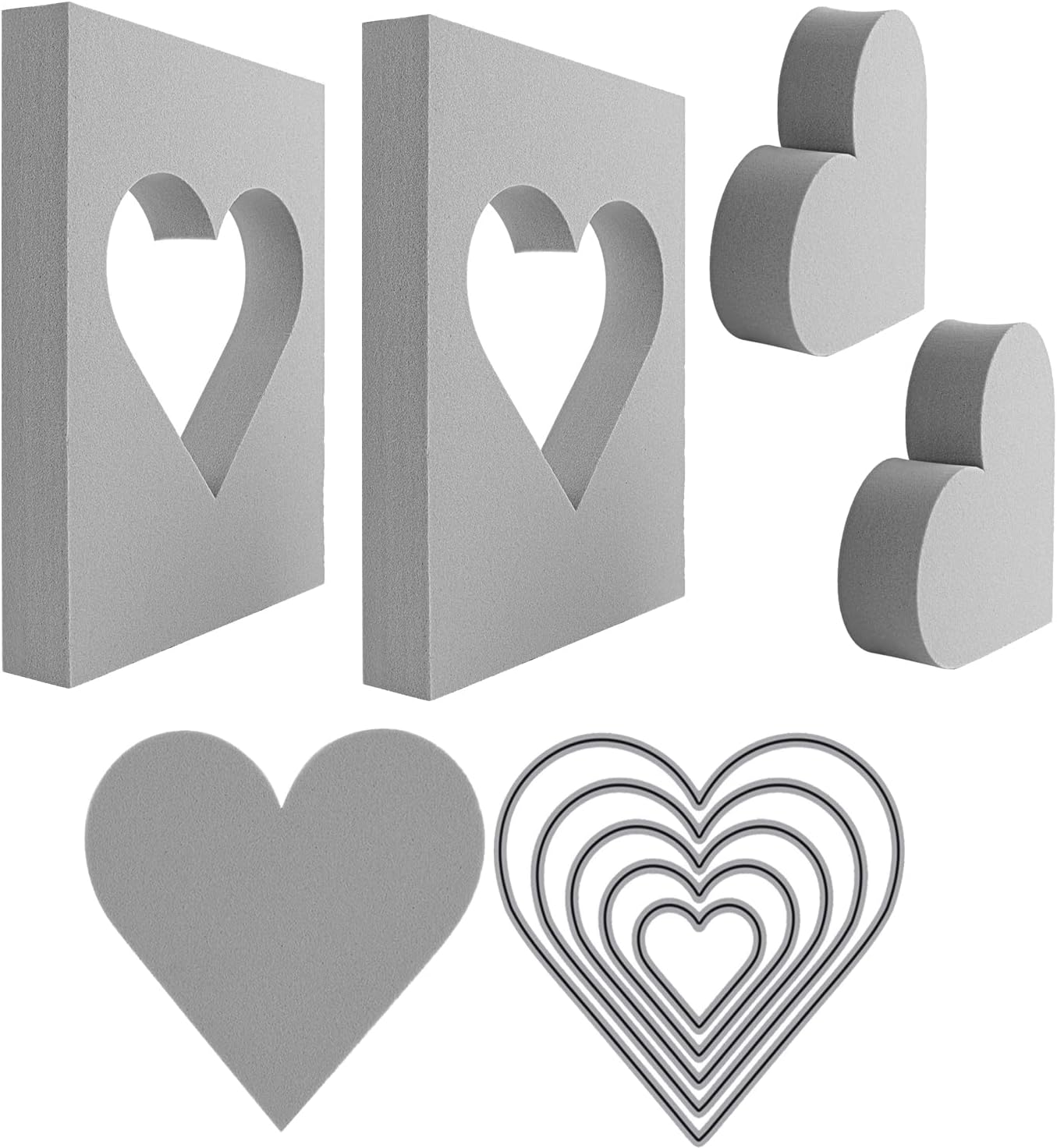 BAOFALI 9 Pcs Heart Cut Stamping Foam Grey Moldable Foam Stamps Plastic Dry Foam Stamp Pad Cut and Dry Foam Stamping Foam Block for Sculpture, Modeling, DIY Arts and Handicrafts Projects