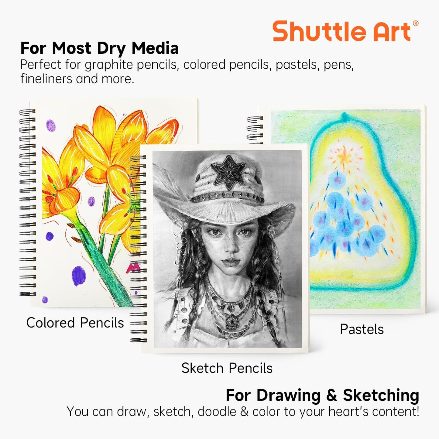 Shuttle Art 9x12” Sketchbook, 220 Sheets Total, Pack of 2(110 Sheets Each), 68lb/100gsm Thick Paper, Spiral Bound Mixedmedia Sketch Pad, Acid-free Drawing Pad for Kids Adults Artists Sketching Drawing