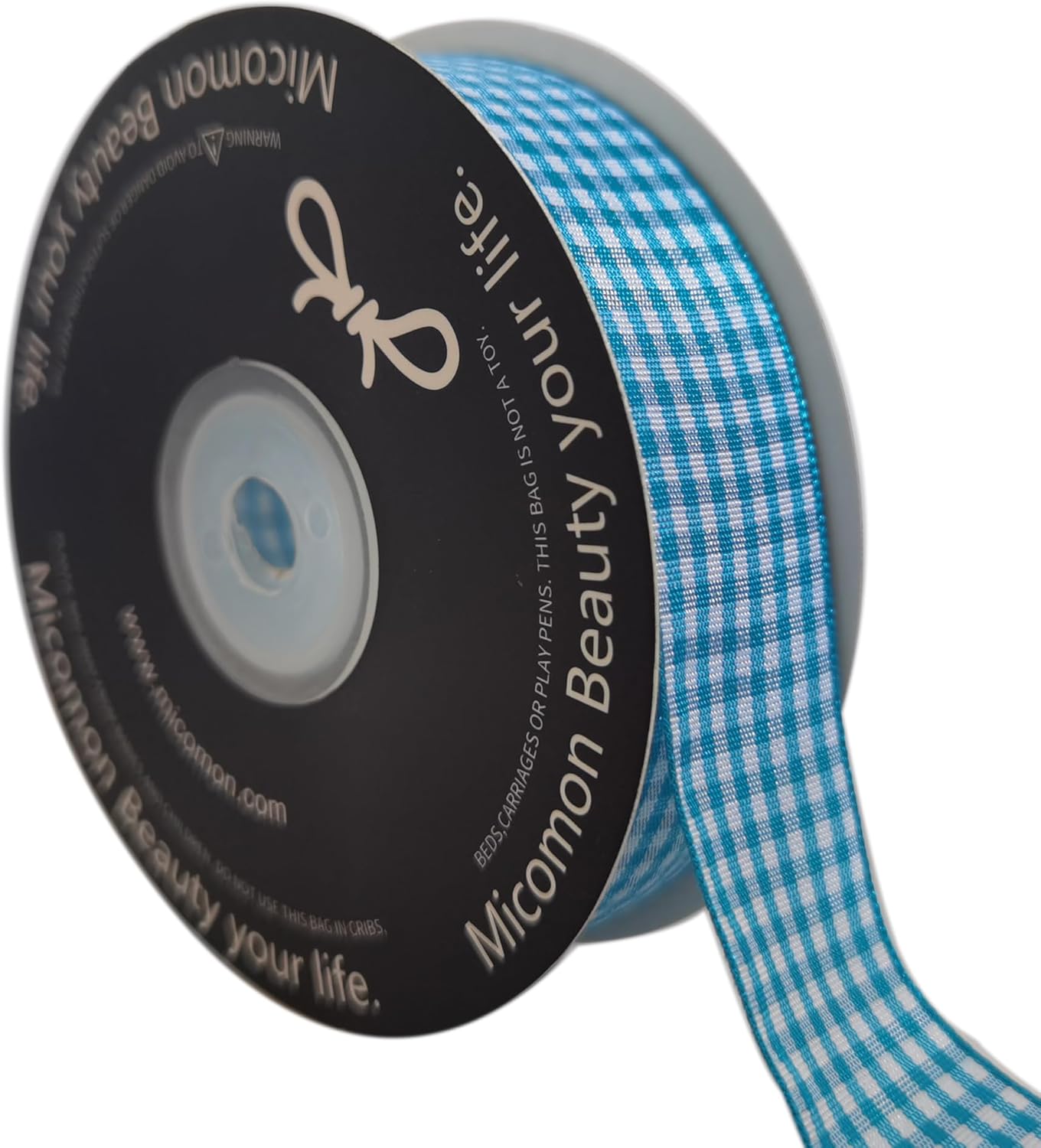 Micomon 1-Inch Vivid Blue and White Woven Edge Plaid Ribbon Polyester Gingham Ribbon 25 Yards Each Roll (1",Vivid Blue)