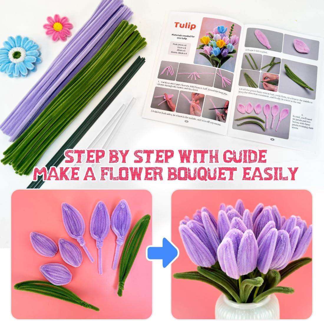 IOOLEEM Pipe Cleaners, 480pcs Multi-Colored, Flower Making Kit, Arts and Craft Supplies, Ideas for Art Project Activity.