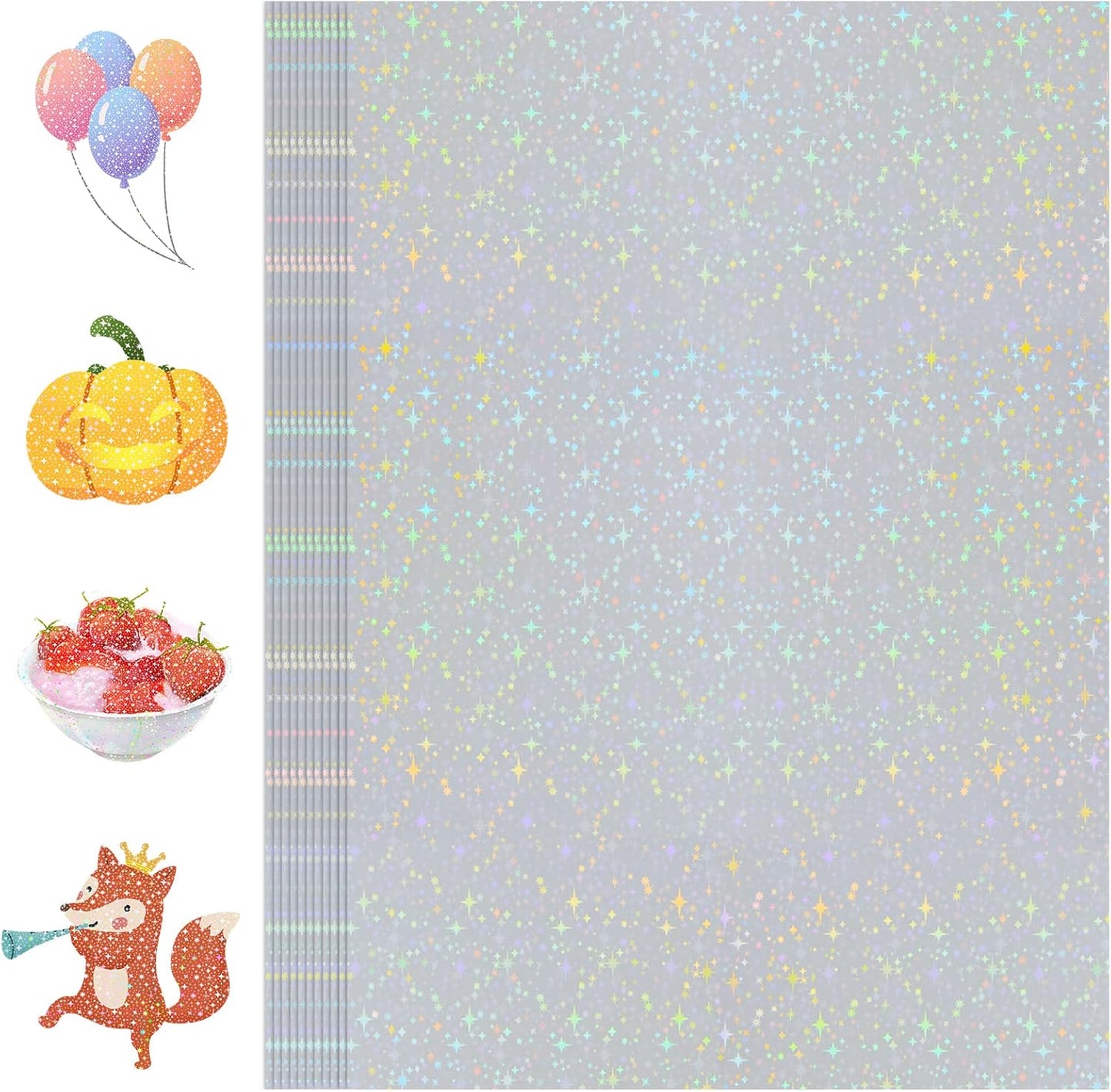36 Sheets Holographic Sticker Paper Transparent Holographic Laminate Sheets Self Adhesive Glitter Film Laminating Sheets Clear Waterproof Vinyl Overlay for DIY Crafts, 8.5 x 11 inch Star Pattern