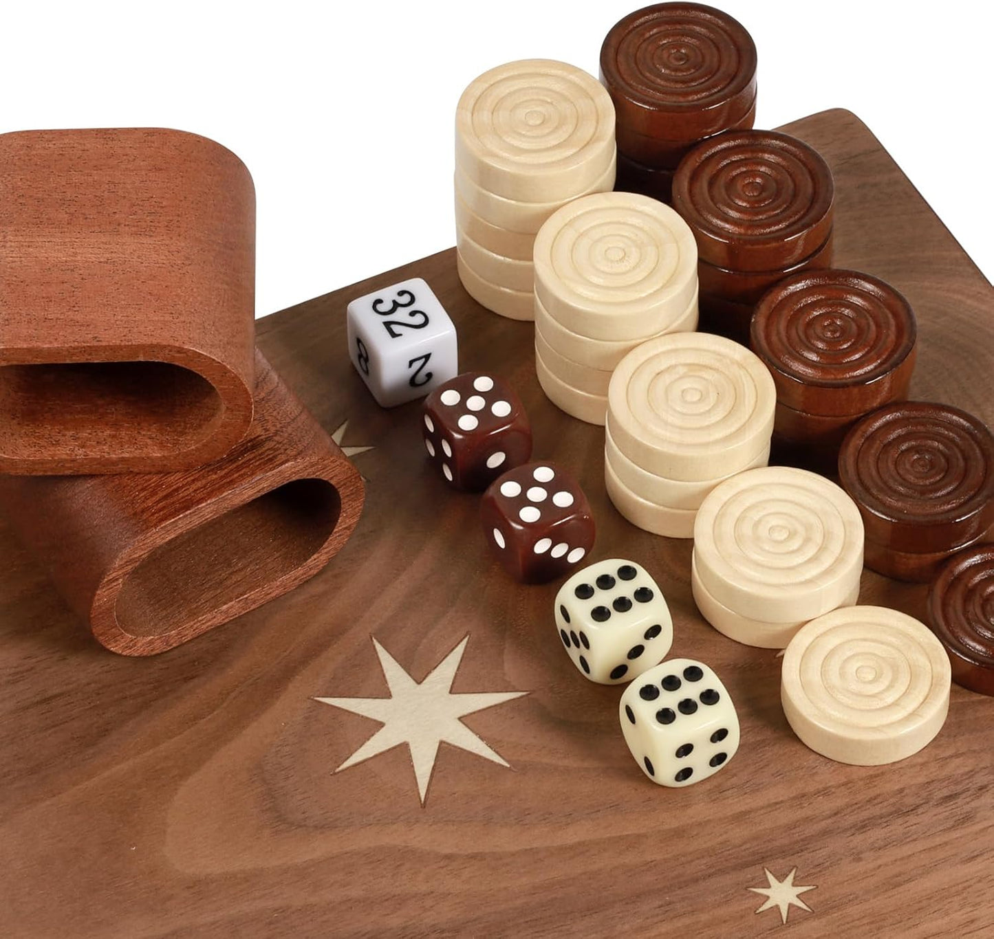 Handcrafted Wooden Backgammon Set - 16x15.3inch, Oversized Pieces, Intricate Carvings, Premium Travel Game Board for Adults & Kids (Star)