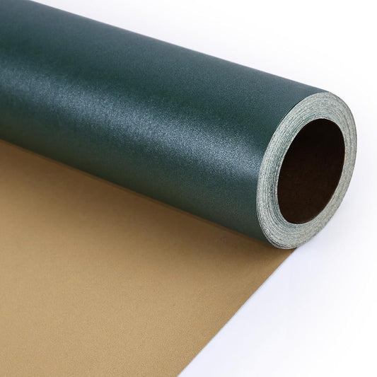 NESCCI Dark Green & Gold Matte Wrapping Paper,Double Sided Solid Color Pearly-Lustre Paper,Gift Wrapping Paper,Perfect for Wedding,Valentine's Day,Birthday,Christmas,Baby Shower(17 Inches X 32.8 Feet)