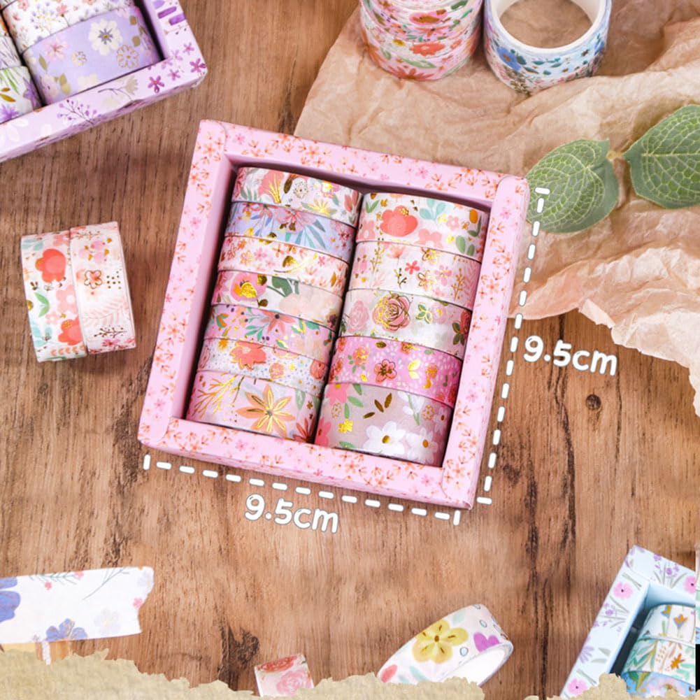 MAFELOE 2 Meters Long 12 Rolls Washi Tape Set, Decorative Adhesive Supplies for Scrapbook Journaling Junk Bullet Art Collage-Floral Print Series-Pink (HZ-3Y-SHMJ-01)