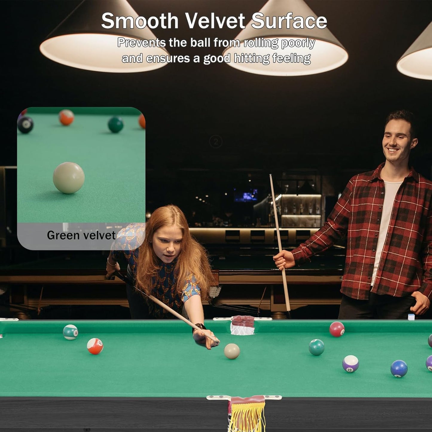 54" Portable Pool Table - Billiard Table for Kids & Adults with 2 Cues, Triangle Rack, Chalk & Brush - Compact Wooden Game Table for Home, Game Room, Indoor & Outdoor