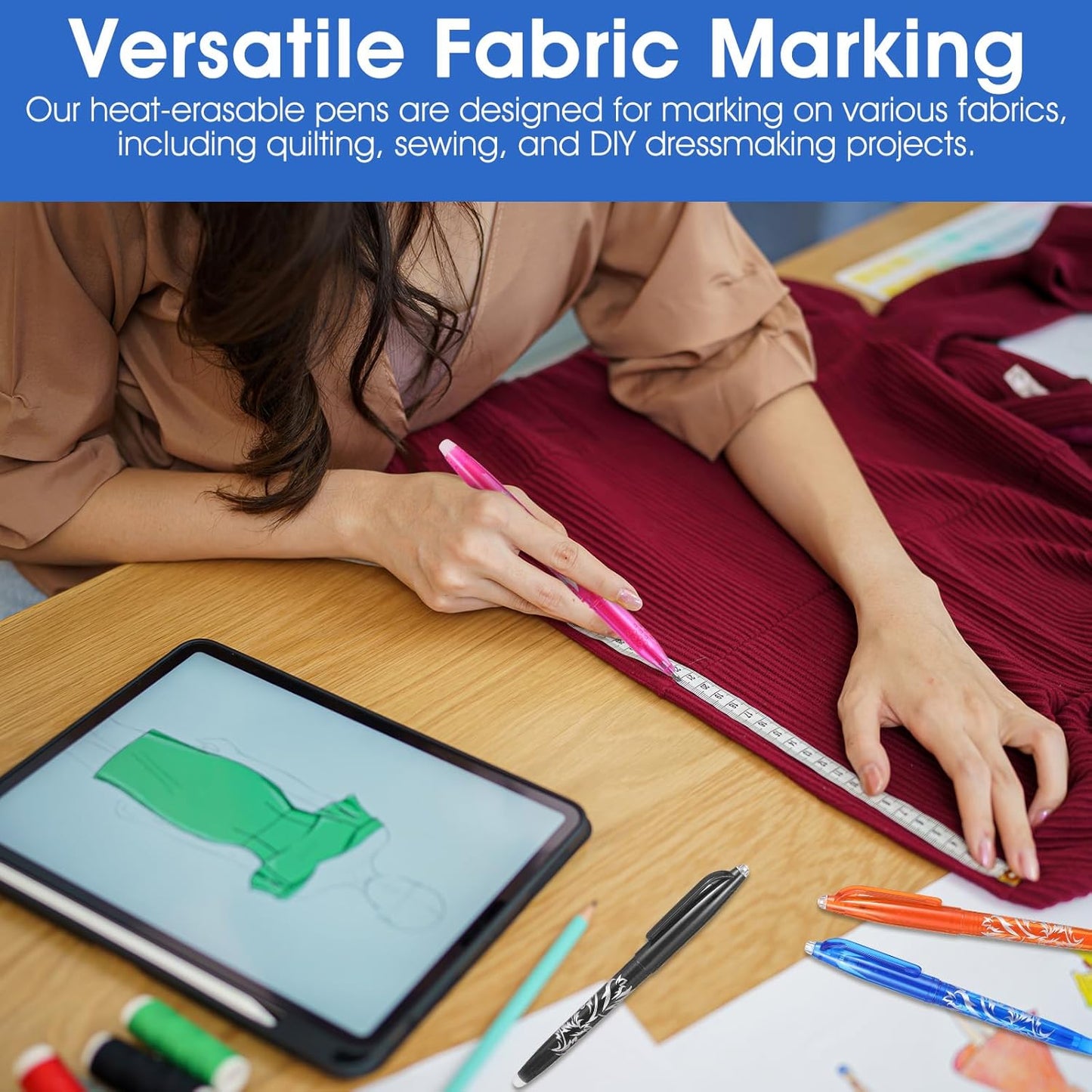 12pcs Heat Erasable Pens for Fabric, Fabric Marking Pens Fabrics Markers No Ghost Lines, Disappearing Ink for Precise Marking for Quilting Sewing Embroidery DIY Dressmaking Fabrics Tailors Chalk (10)