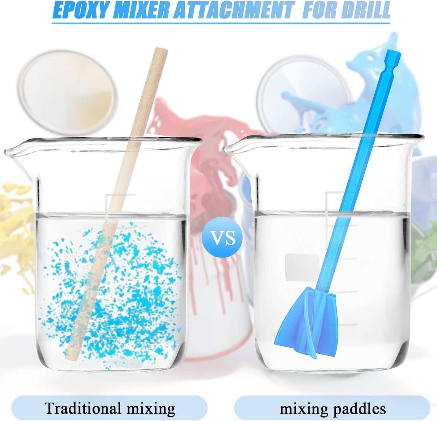 12 Pieces Paint Mixer Drill Attachment,Helix Paint Mixer Resin Drill Mixer Paint Stirrers Drill Attachment for 1 Gallon of Paint Epoxy Resin Silicone Jewelry Casting Molds (Blue)