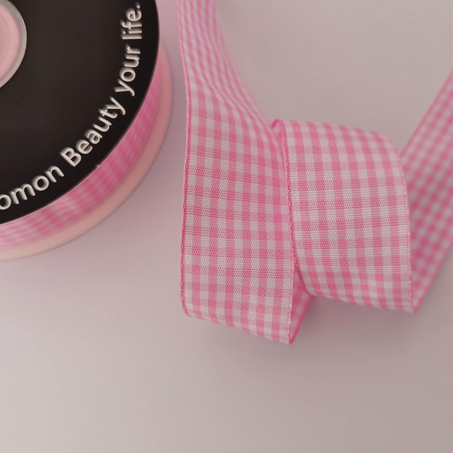 Pink and White Gingham Ribbon - 25 Yards Each Roll - 100% Polyester (1", Pink)