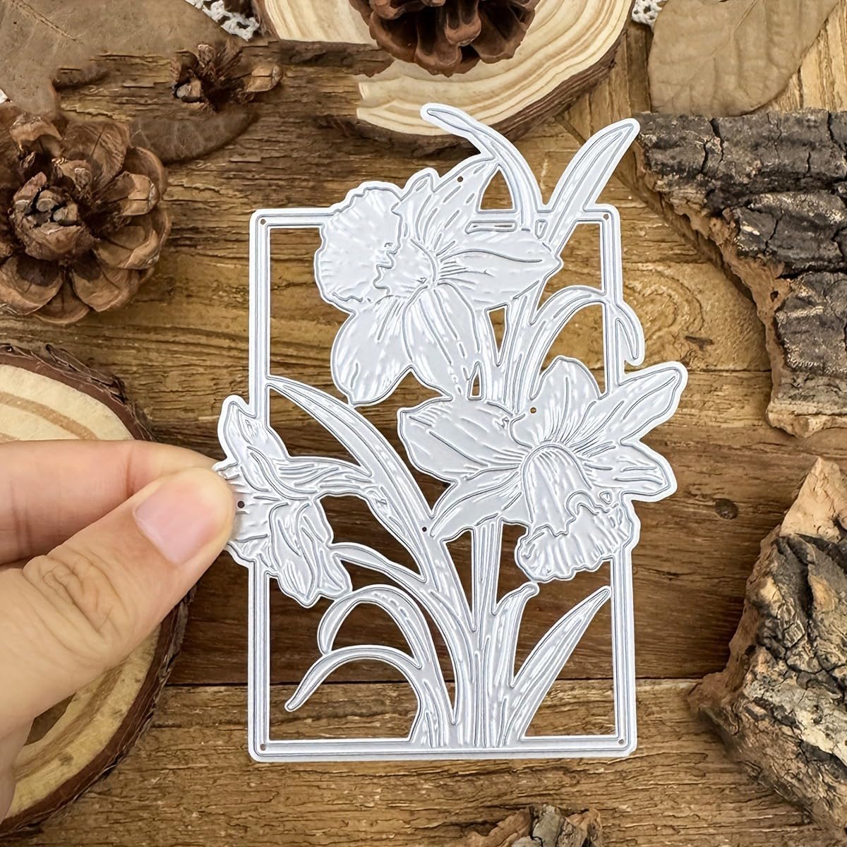 Lapoo Flowers Metal Cutting Die for Scrapbooking - Durable, Cut Stencils for DIY Scrapbook Photo Album Decorative Paper Card, Card Making Supplies, Embossing (Narcissus Flower Frame 4 x 3.1 in)