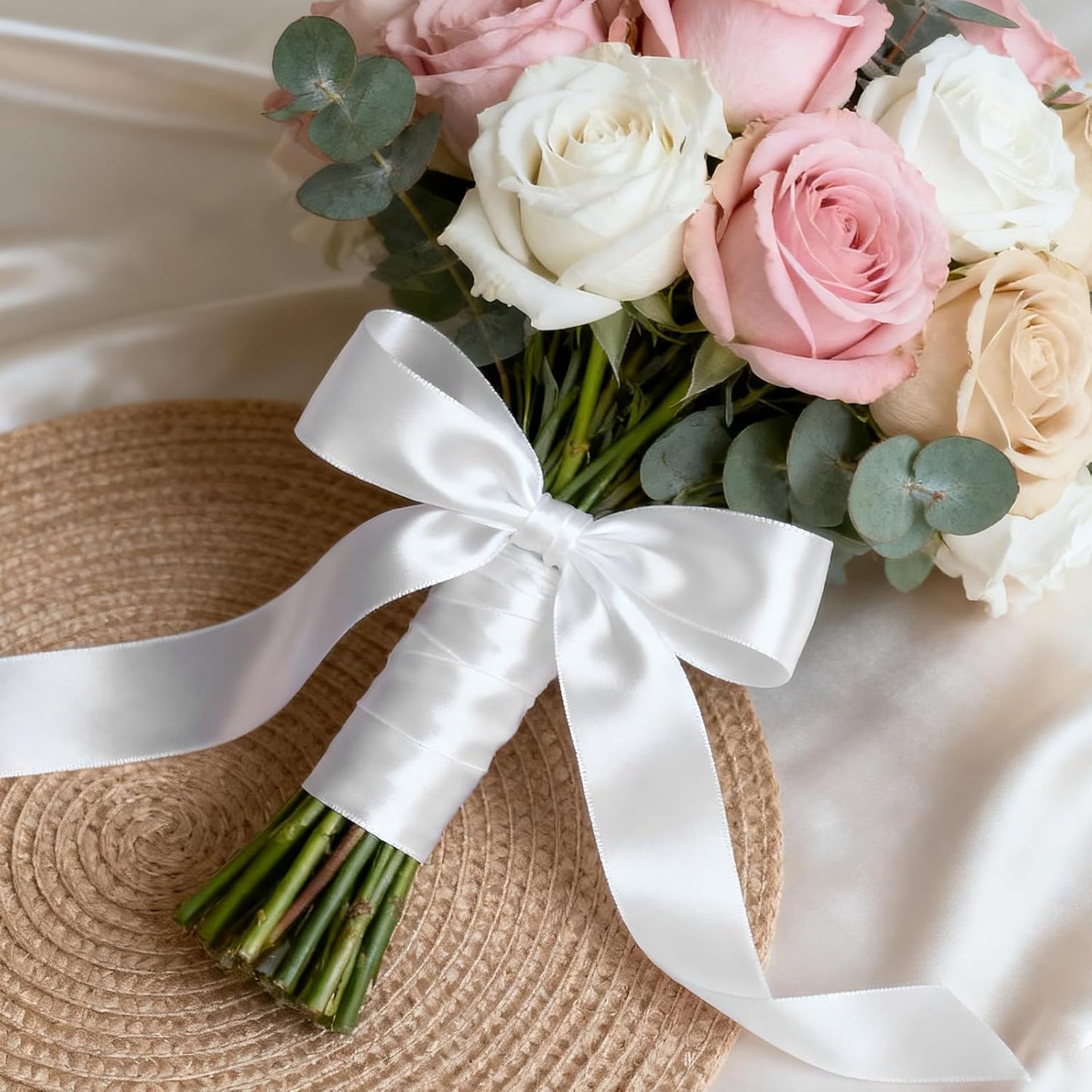 1" x 100 Yards Satin Ribbon - White Silk Ribbon with Spool - Ideal for Gift Wrapping, Floral Bouquets, Crafts, Wedding Party Decorations, Christmas and Sewing Projects