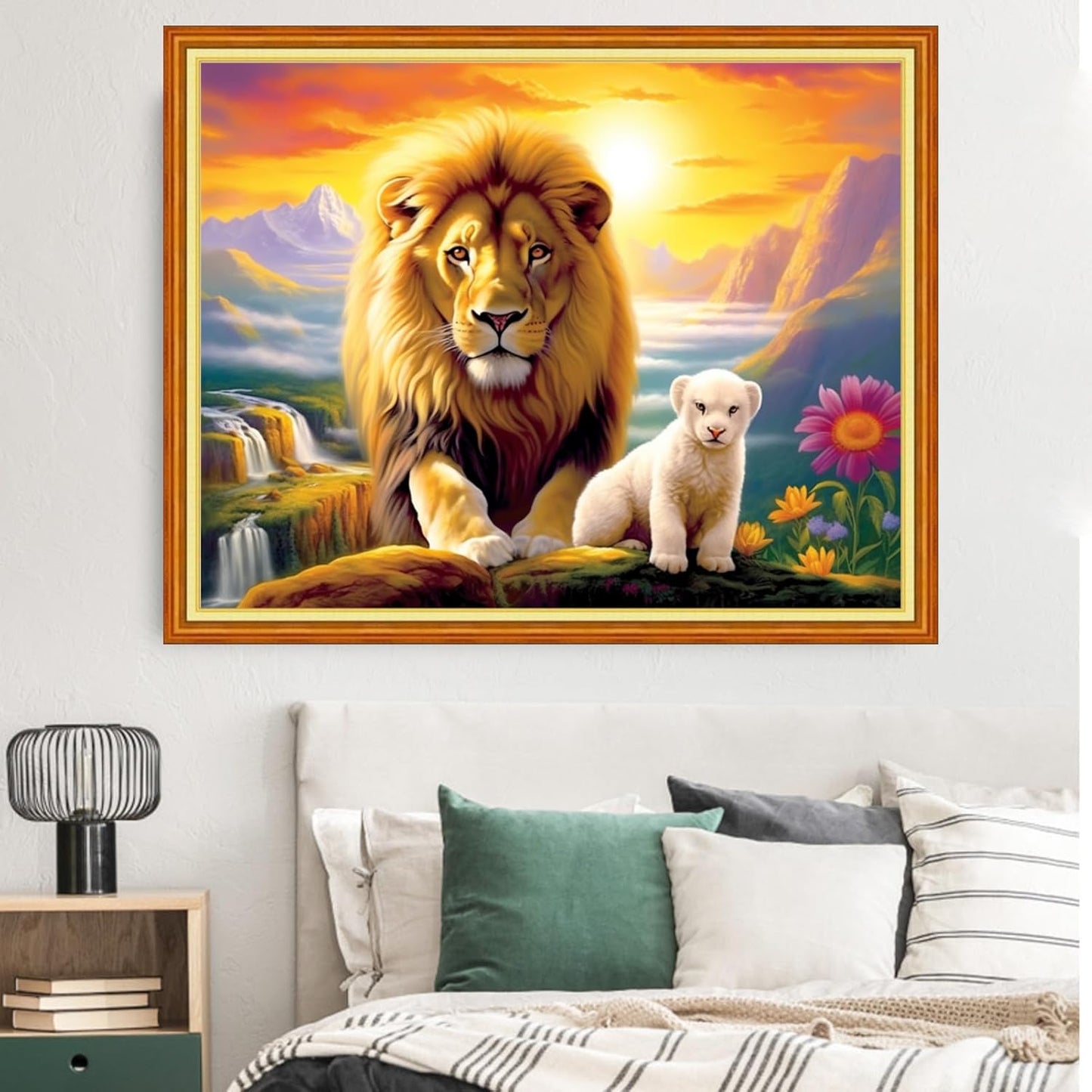 Dimxvean Stamped Cross Stitch Kits,Cross Stitch Kits for Adults Beginners,Embroidery Kits Full Range of Cross Stitch Stamped Kits Needlepoint Kits Cross Stitch Patterns-Lion Sunrise 16x20 inch