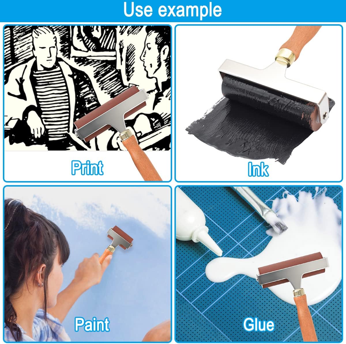 Soft Rubber Roller, Brayer Ideal for Anti Skid Tape Construction Tools, Print, Ink and Stamping Tools(4-Inch, Brown)