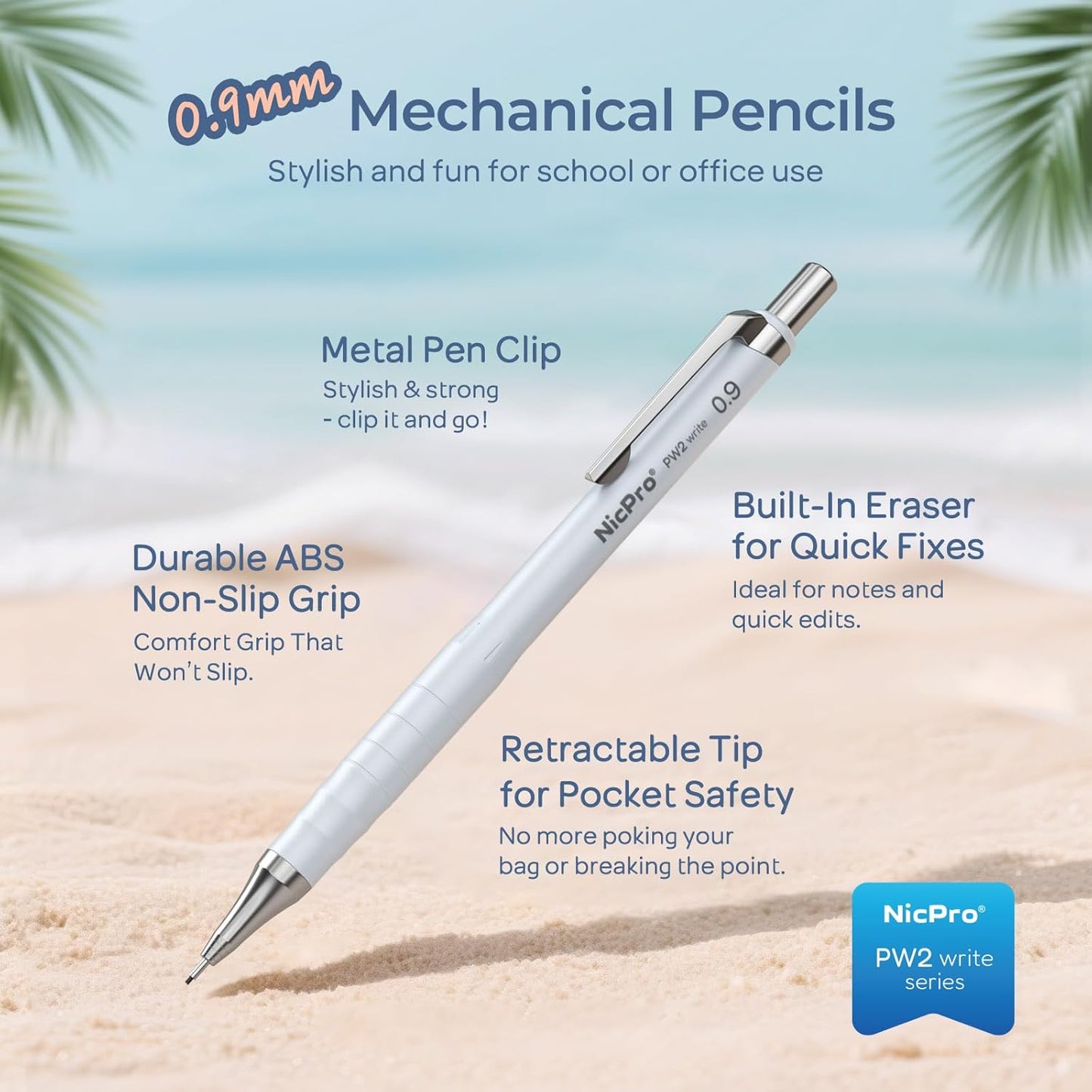 Nicpro Cute Mechanical Pencil Set, 4PCS 0.9mm Pastel Drafting Pencils with 4 Tube HB Lead Refills, 4B Erasers, Rotary Retractable Eraser and Eraser Refill for Writing Sketching Back to School Supplies