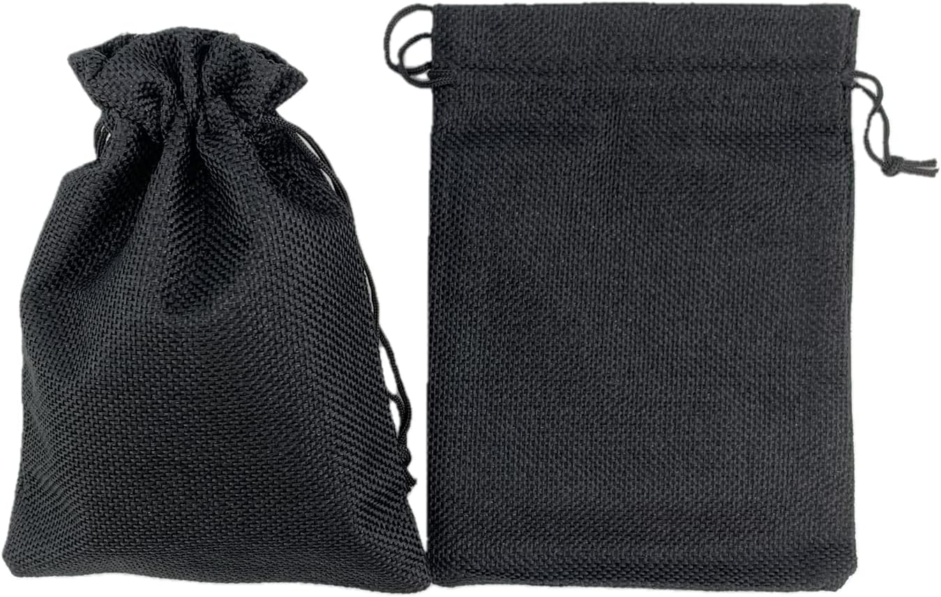 Palmhomee Pack of 25 Burlap Gift Bags with Drawstring Linen Jewelry Pouches Wedding Hessian Jute Bags for Birthday and Treat Pouches Party Wedding Favors Gift (5x7 Inch, Black)