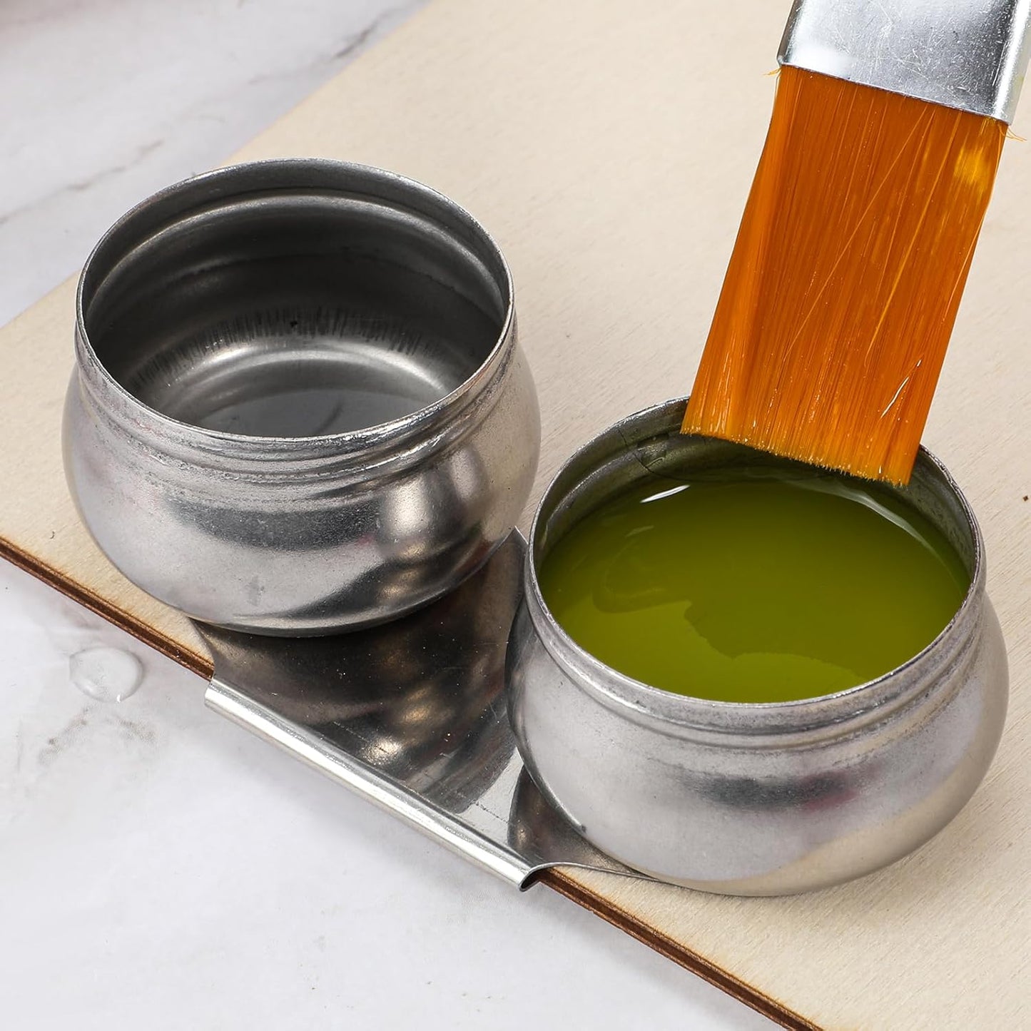 Stainless Steel Oil Painting Double Palette Cup with Screw Lid Dipper Clip, Large Mouth Double Dipper Palette Cup Portable Travel Double-Dipper Oil Painting Container for Acrylic Oils Watercolor