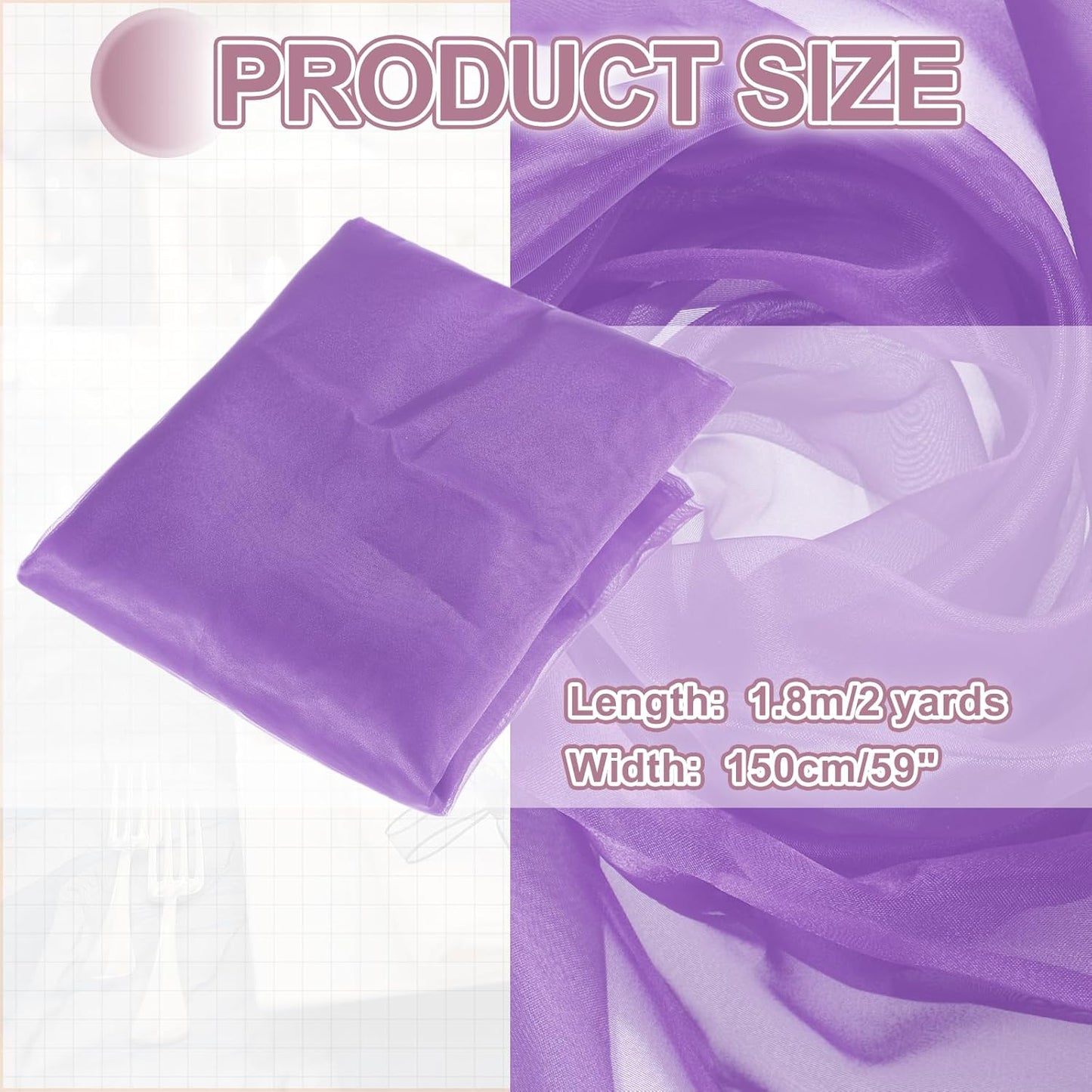 MECCANIXITY Iridescent Sheer Organza Fabric, 2 Yards x 59 Inches Solid Holographic Shiny Fabric Organza Cloth for Wedding, Curtains, Costume, Photo Background, Light Purple