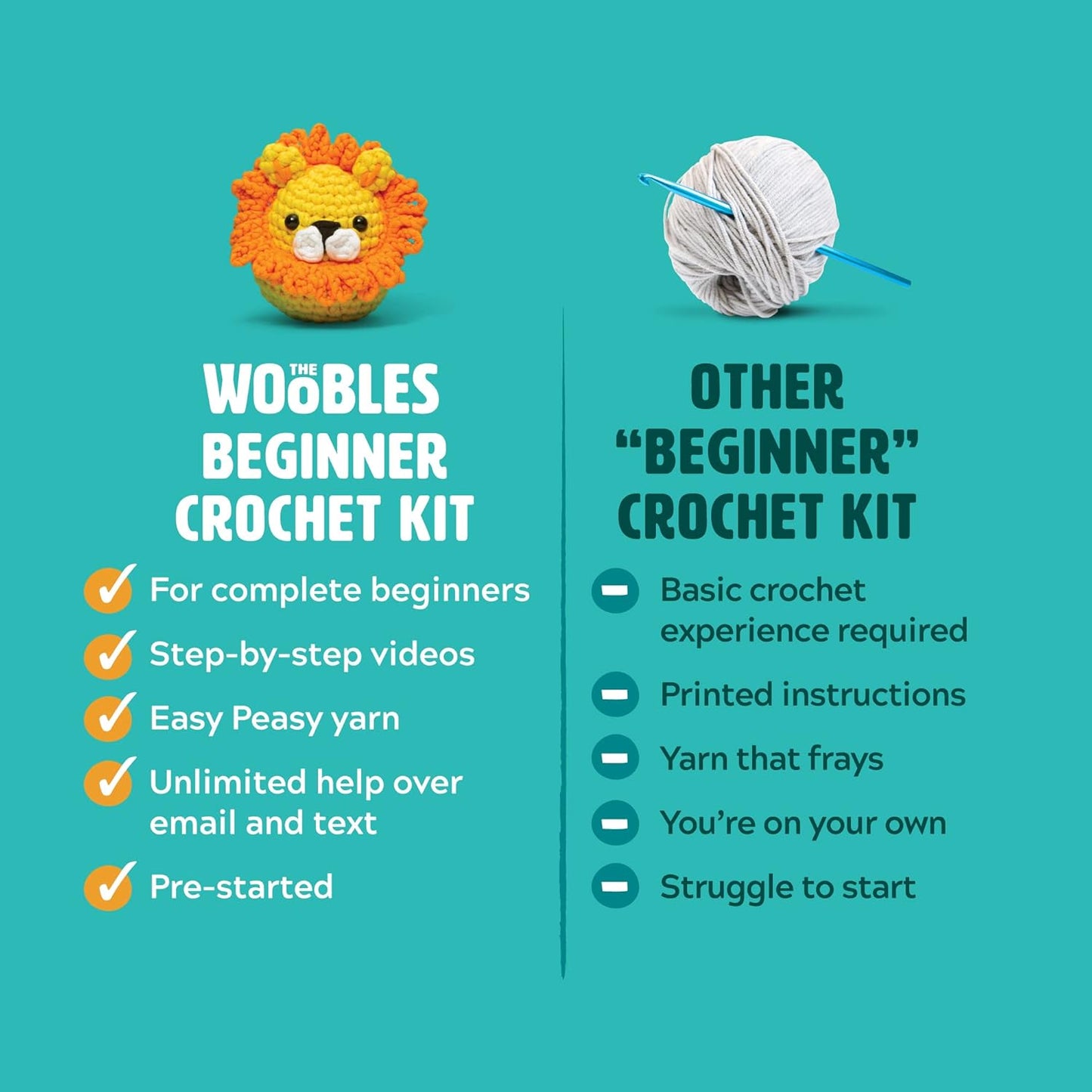 The Woobles Crochet Kit for Beginners - Easy Arts and Crafts Knitting & Crochet Animals Kit As Seen On Shark Tank - Kiki The Chick