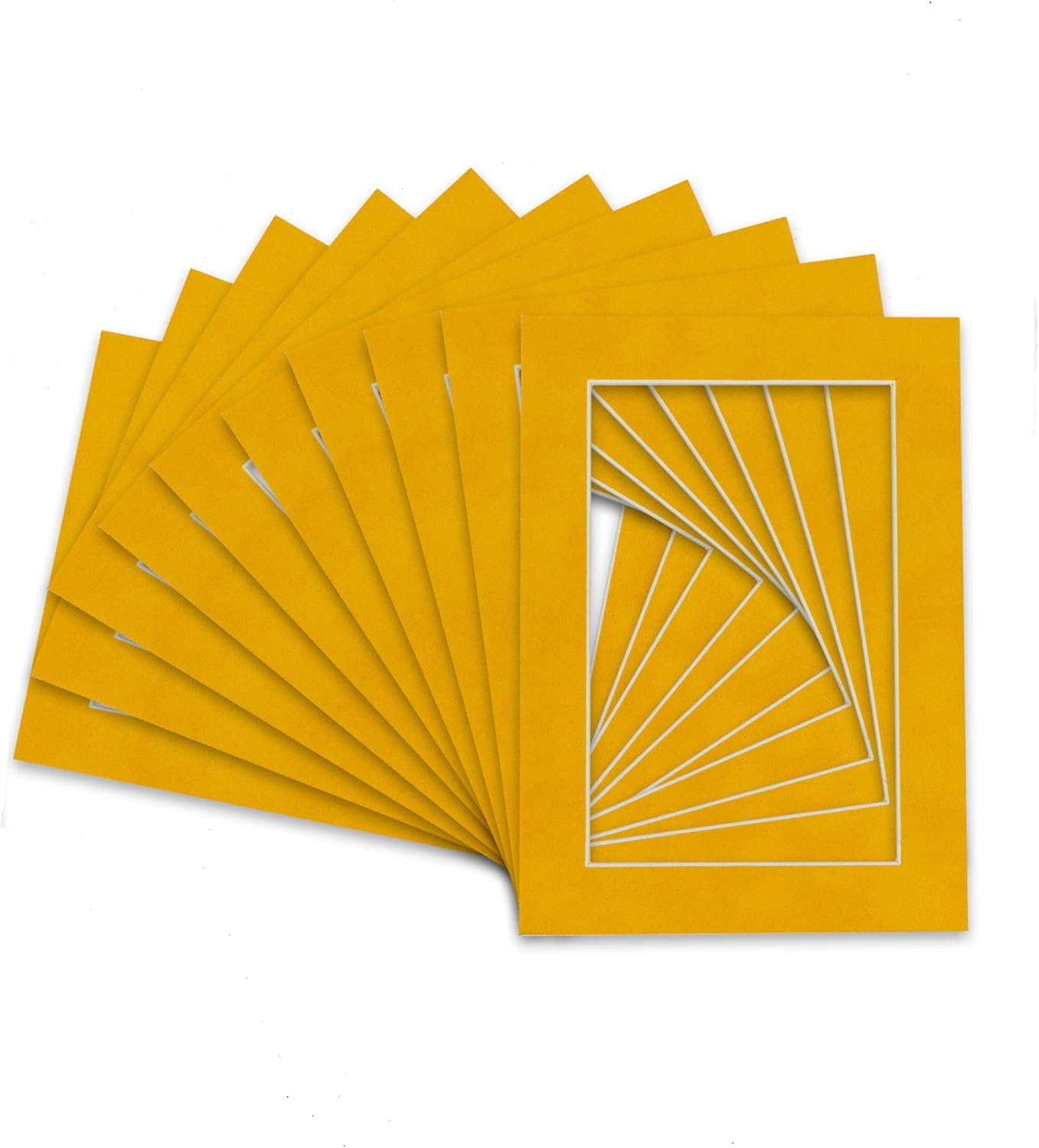 Pack of Ten Acid Free 11x14 Mats Bevel Cut for 8.5x11 Photos - Bright Yellow Precut Matboards With Backing Boards and Self Seal Bags for Pictures, Framing - 4-ply Thickness