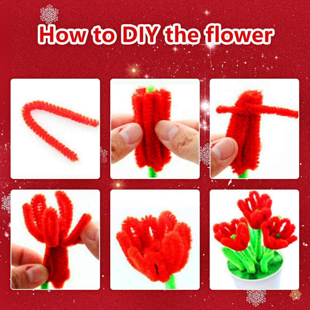 120 Pieces Pipe Chenille Stems, Red Chenille Stems Pipe Cleaners Pipe Cleaners DIY Projects Creative Crafts for Beginner Washington's Birthday Decorations (5 mm x 12 Inch)