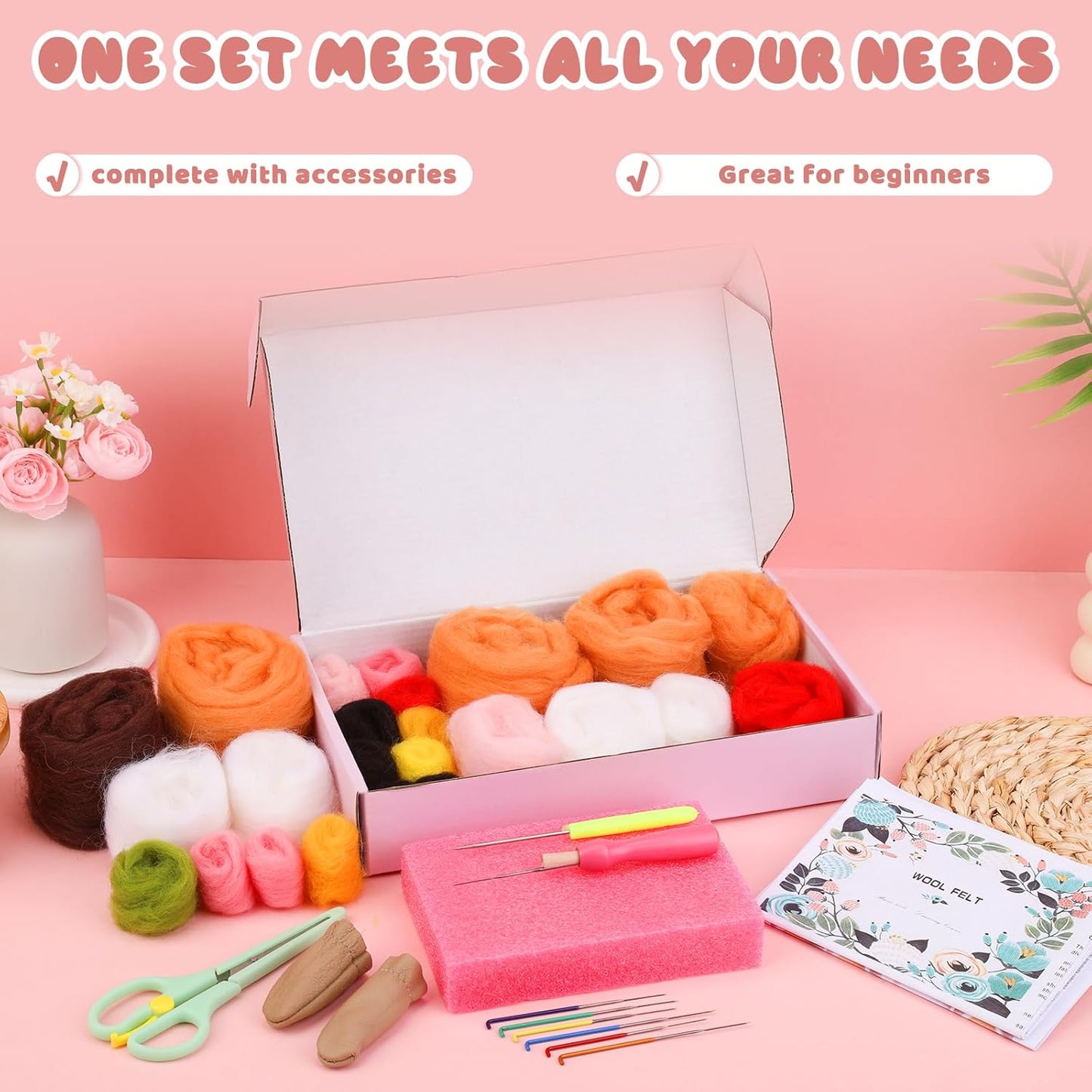 UOOU Needle Felting Kit for Beginners, Wool Felting Kit with 6 Pcs Colorful Needle Felting Needles and Instructions, Wool Felting Supplies for Adults