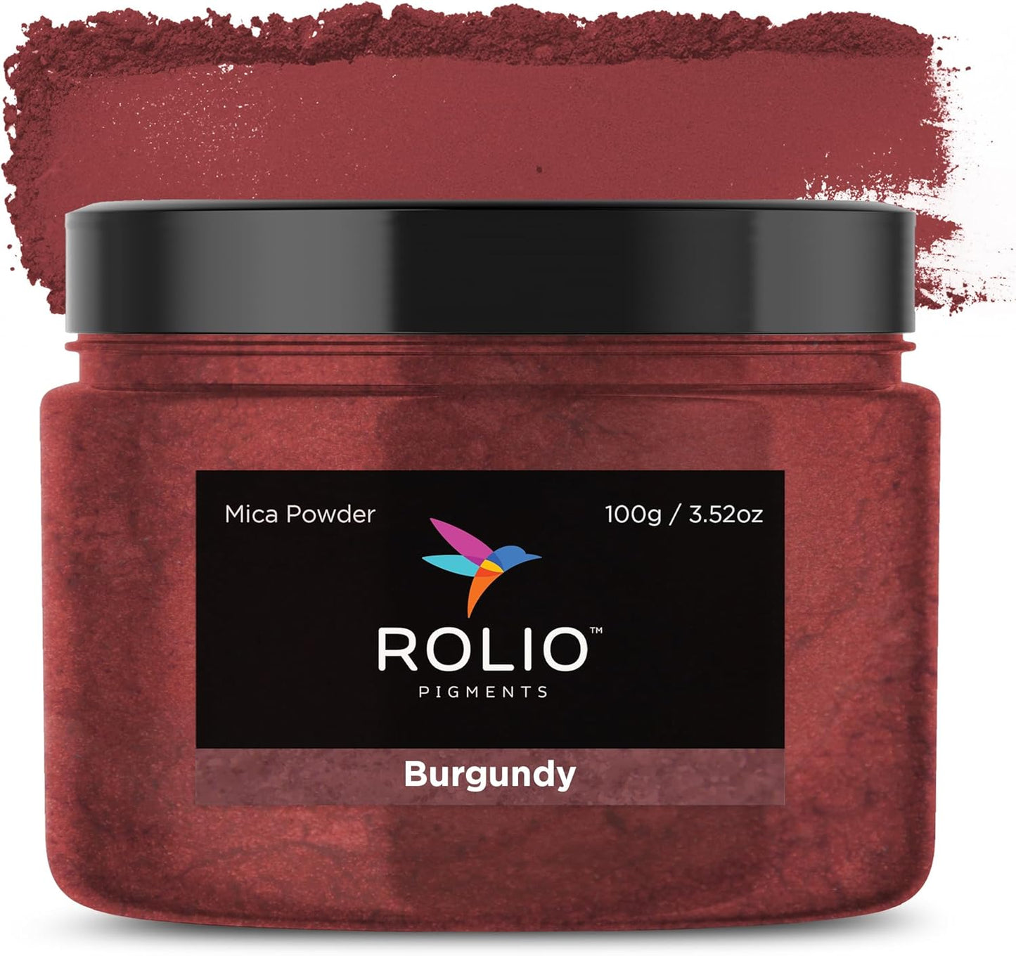 Rolio Premium Mica Powder - Burgundy (100G / 3.5 oz) - 1 Jar of Red Pigment Powder for Epoxy Resin, Dye, Soap Making, Nail Polish, Paint, Candle Making, Bath Bombs, Slime