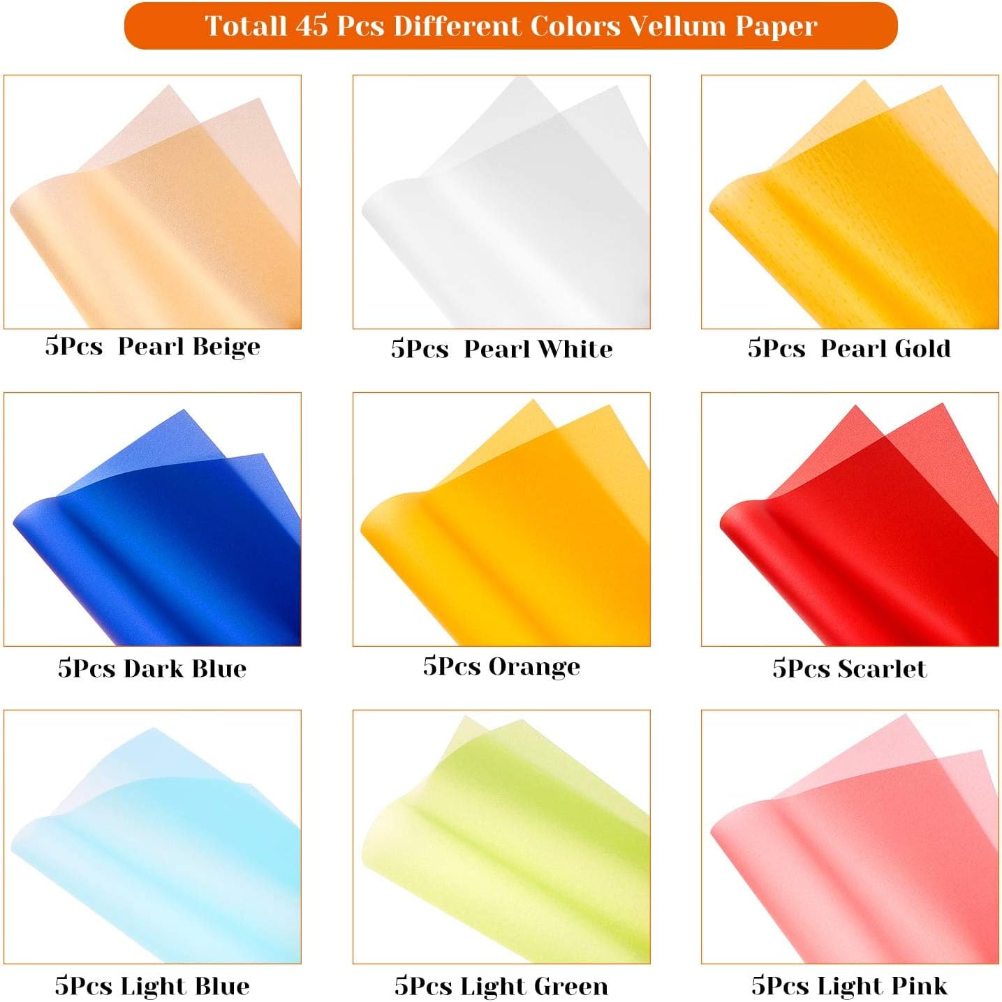 Colored Vellum Paper 8.5 x 11, Cridoz 9 Colors Transparent Clear Vellum Paper Translucent Tracing Paper Printable Vellum Drafting Sheets for Printing Drawing Ink Jet Laser Printer