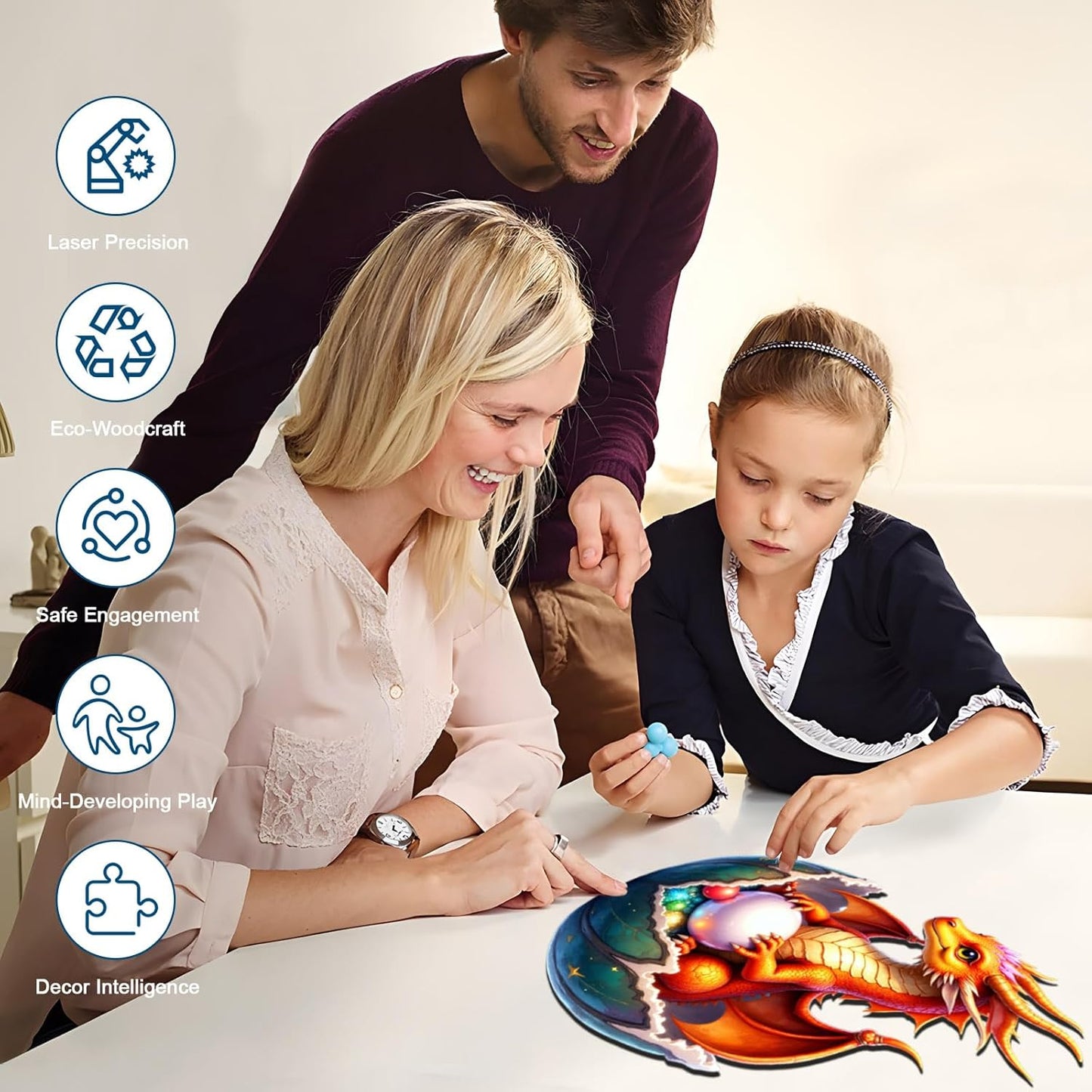 Wooden Jigsaw Puzzles for Adults and Kids, Dragon Hatchling 200 Piece Unique Shaped Puzzle, Family Game and Creative Wooden Puzzle Gift, Wall Art Decor