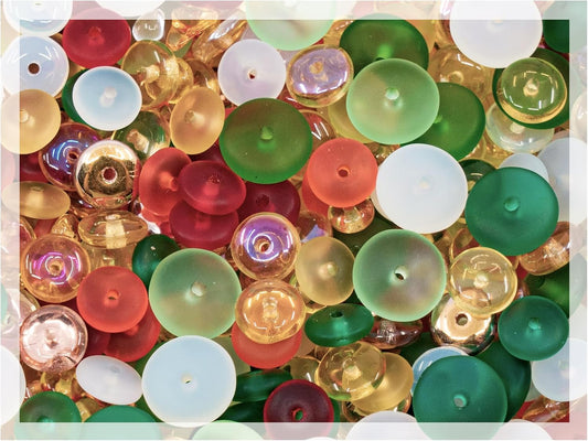 0.88oz (25g) Limited Mix of Czech Glass Spacer Beads Round Space Disc, Size & Color Mix, Spacers 01