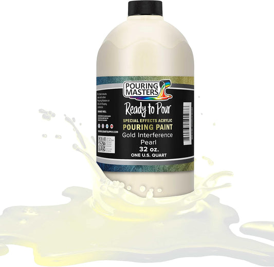 Pouring Masters Gold Interference Pearl Special Effects Acrylic Pouring Paint - Premium 32-Ounce Pre-Mixed Fluid Acrylic Paint - Fluid Art Supplies for Canvas, Wood, Paper, Tile & Rocks
