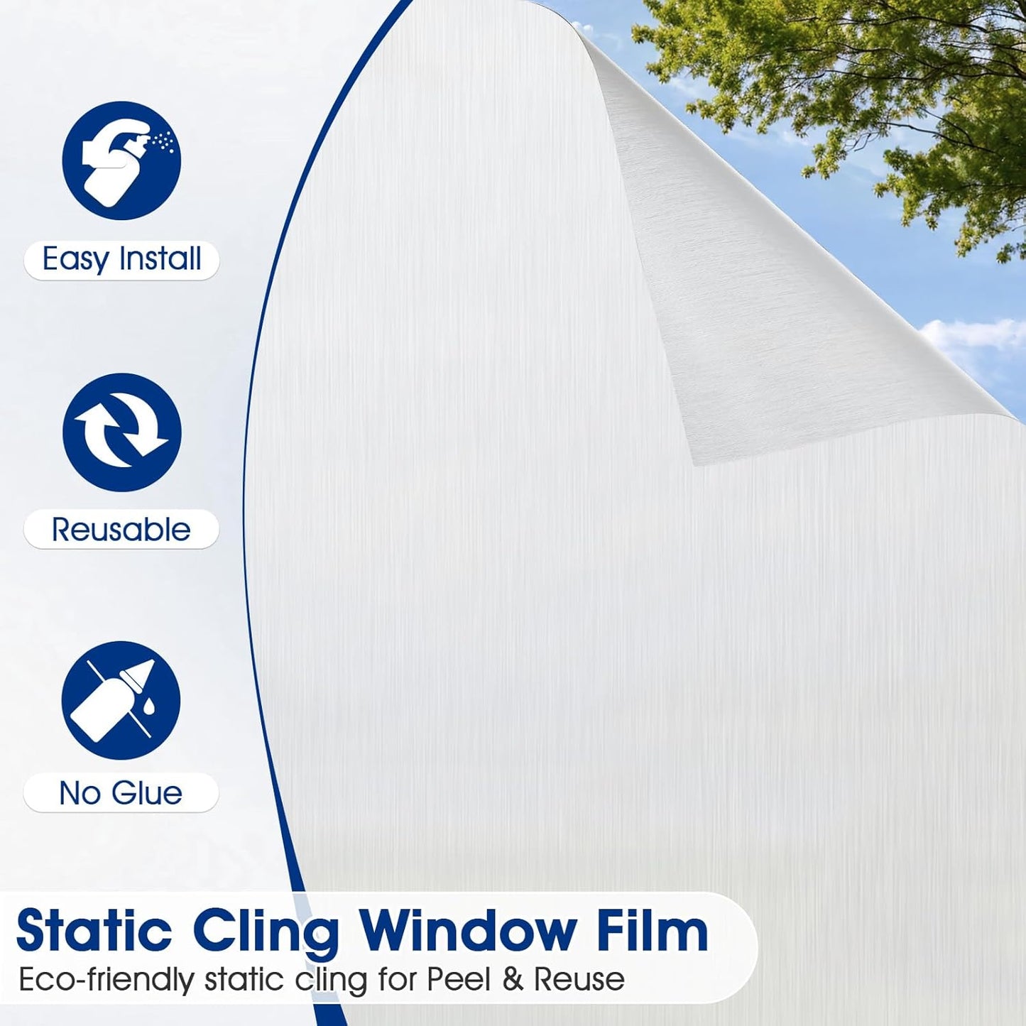 Privacy Window Film Static Cling, Frosted Glass Decorative Window Film with 96% UV Blocking, Non-Adhesive Removable Window Cling for Home Office Bathroom, 35.4 x 118.1 Inches, White