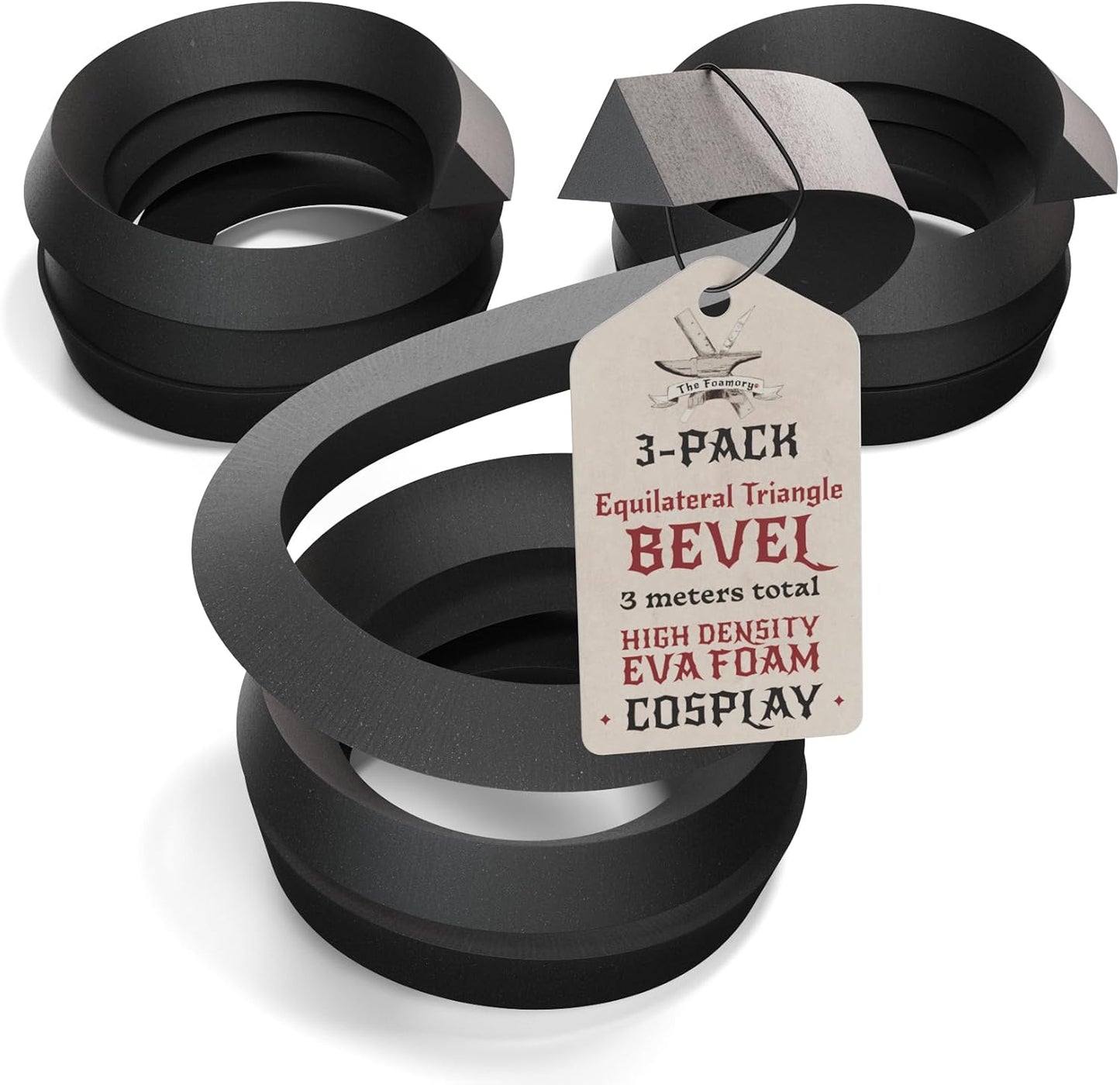 The Foamory's Instant Edge EVA Foam Bevel. Pre Cut Equilateral Triangle 3 Pack 5-30mm x 1M Save Time on Cosplay, Costume Edges and Armor Detail. Black High Density 85kg/m³ EVA Craft Foam Beveled Dowel