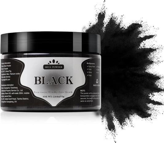Mica Powder - 75g Mica Powder for Epoxy Resin - Metallic Color Pigment for Resin, Soap, Bath Bombs, Eye Shadow, Nails, DIY Crafting Projects etc. (Black)