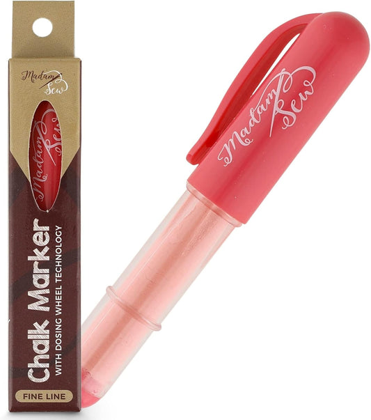 Madam Sew Fabric Chalk Markers for Sewing & Quilting | Refillable Tailors Chalk for Fabric Marking with Dosing Wheel | Ideal for Marking on Cotton, Knit, Suede [Red]