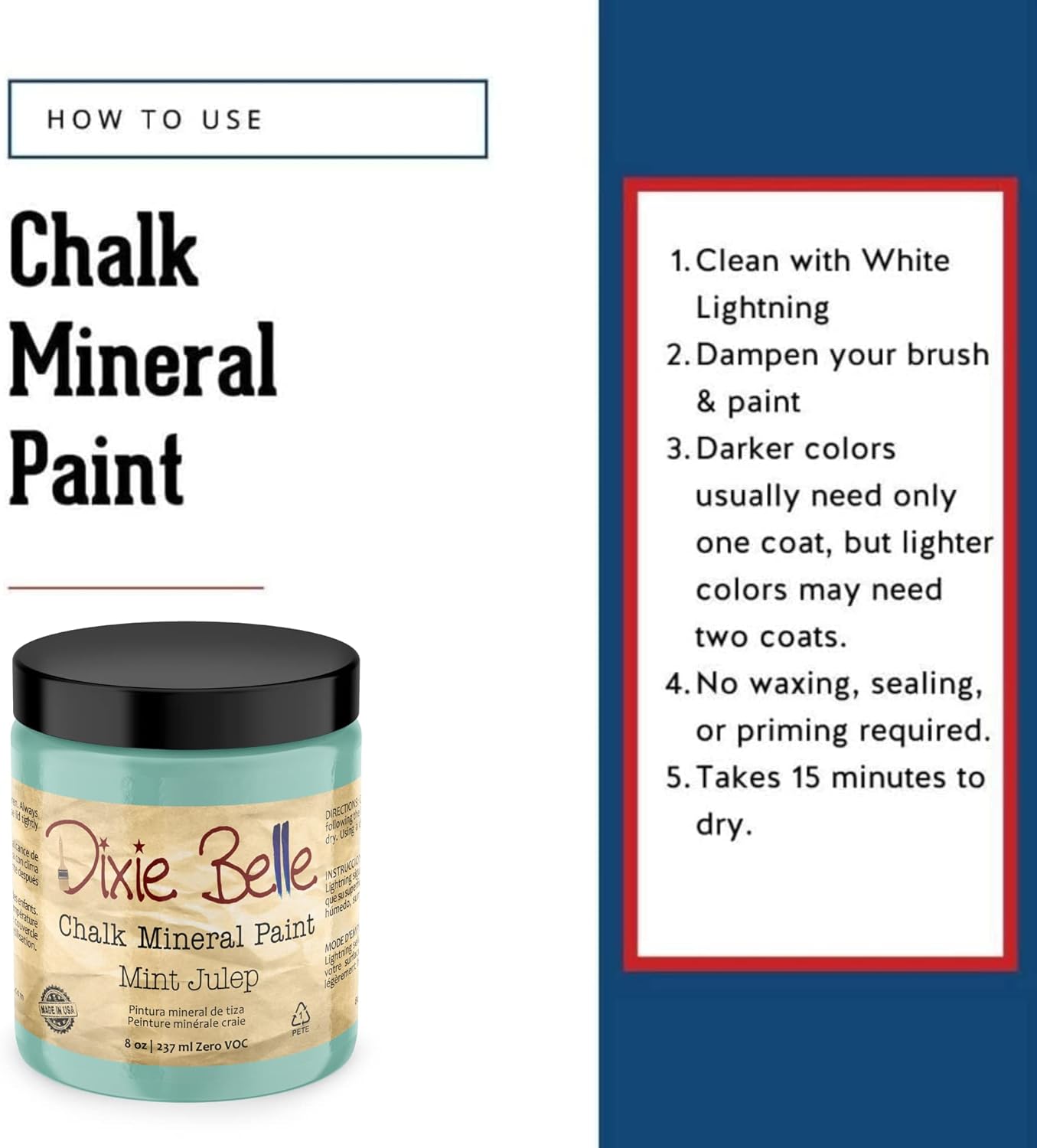 Dixie Belle Paint Company Chalk Finish Furniture Paint - Mint Julep (8oz) - Matte Mint Green Chic Chalk Mineral DIY Furniture Paint