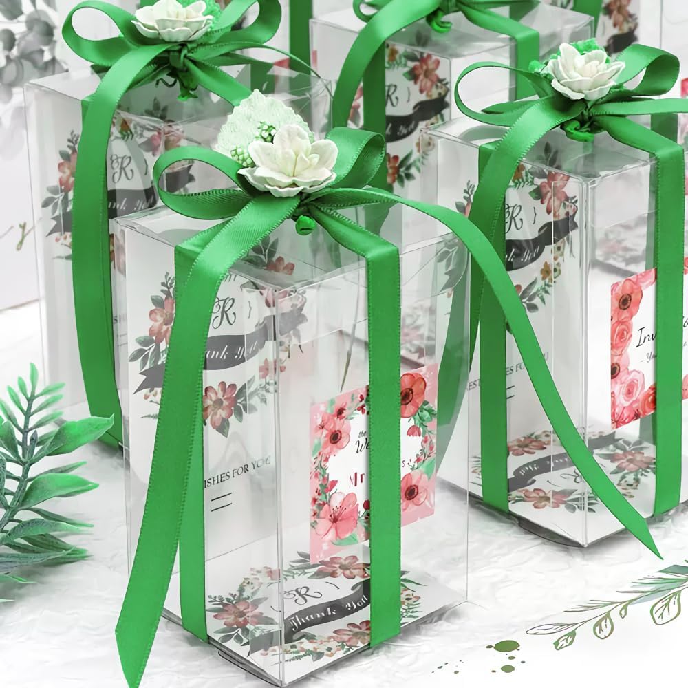 3/8" x 25 Yards Satin Ribbon, Green Silk Ribbon Ideal for Gift Wrapping, Floral Bouquets, Crafts, Wedding Party Decorations, Christmas and Sewing Projects