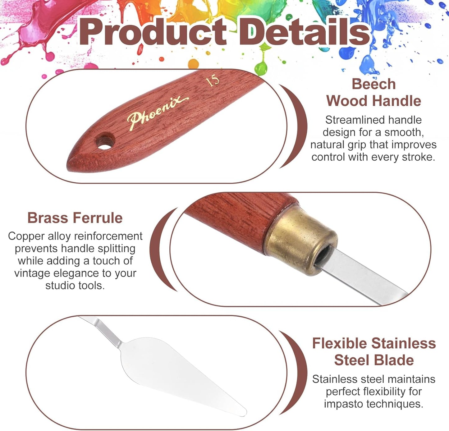 MECCANIXITY Pack of 1 Palette Knife No.15, 8.9" Long Palette Knives with Stainless Steel Flexible Spatula Pallet Knife and Wood Handle for Scraping, Mixing, Oil Acrylic Painting Canvas