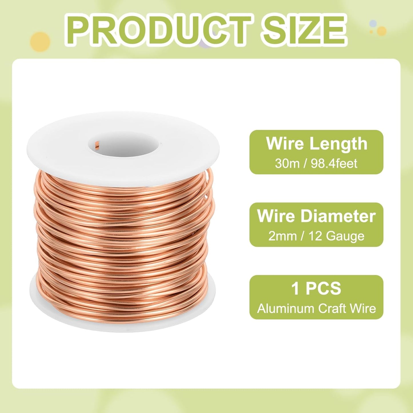 MECCANIXITY 12 Gauge Anodized Aluminum Craft Wire Bendable Bonsai Training Wire 98 Feet 2mm for Sculpting Crafts Wreath Floral Beading Jewelry Making, Copper Tone