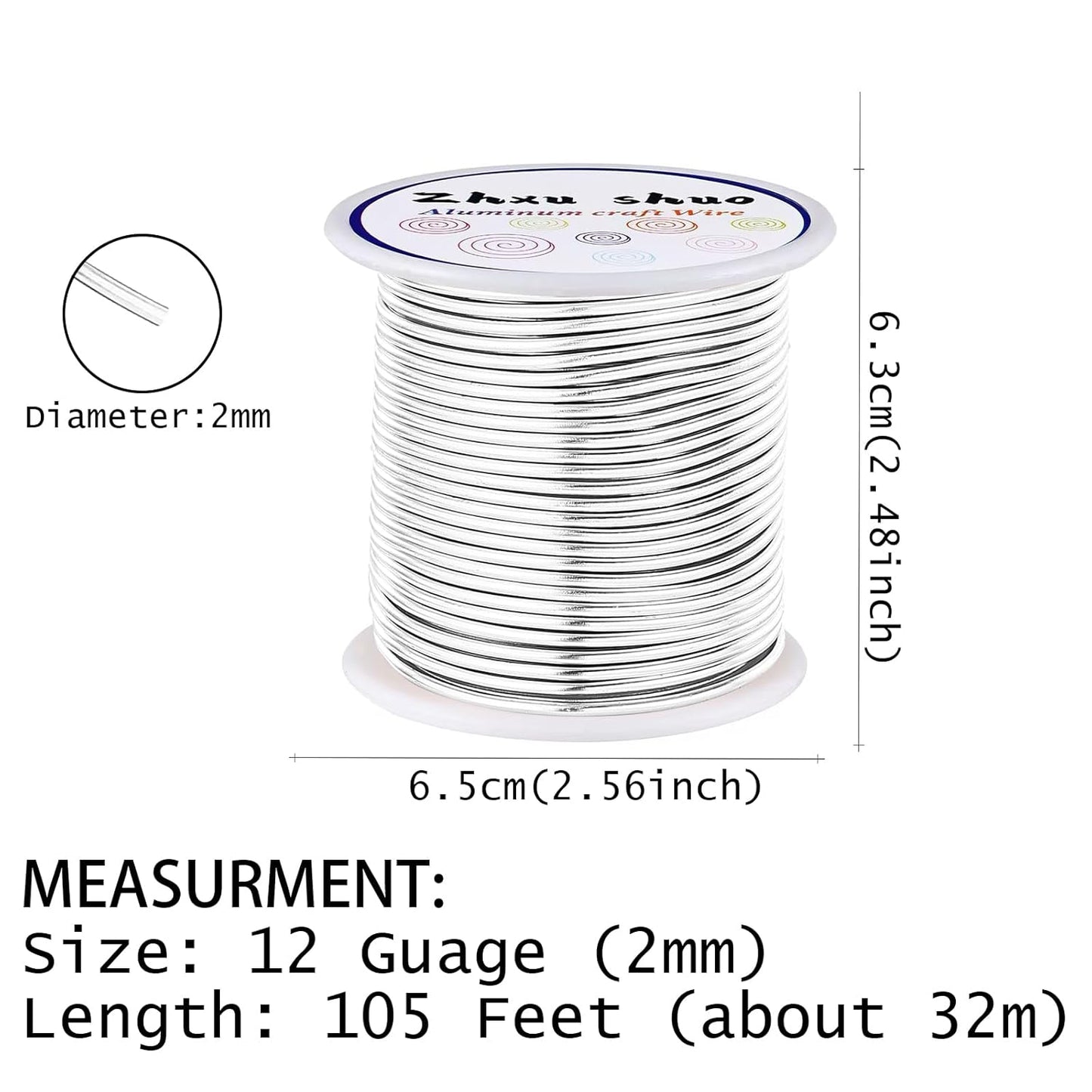 12 Gauge(2mm) Aluminum Wire 35 Yards Anodized Metal Wire for Bonsai Armature Crafting Sculpting Jewelry Craft Making Beading Floral (Silver, 12 Gauge)