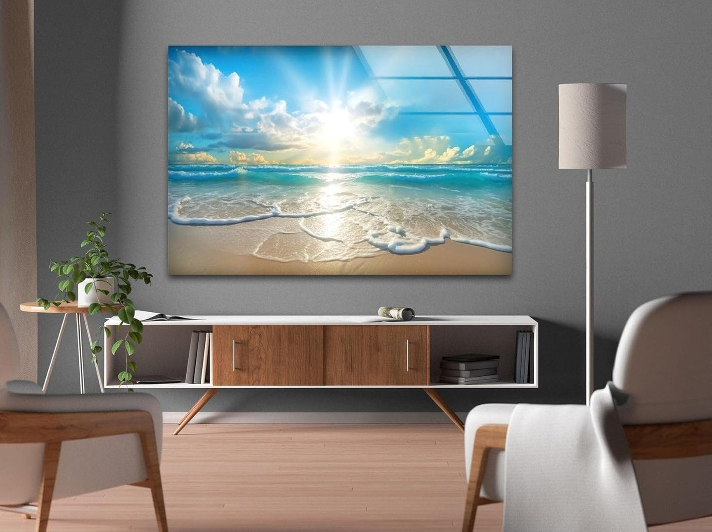 My Photostation.com 60WX40H'' Beautiful Sunset & Ocean Glass Wall ArtTempered Glass Printing Wall Decor Large Wall Art Wall Hangings