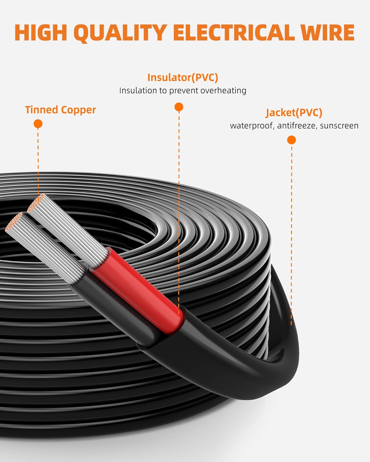 16 Gauge Wire, 16 AWG 2 Conductor Electrical Wire, Flexible/Oxygen-Free Tinned Copper/Stranded PVC 16/2 Cord for Automotive, Marine, LED Strips, Solar, RV, Lighting (200FT)