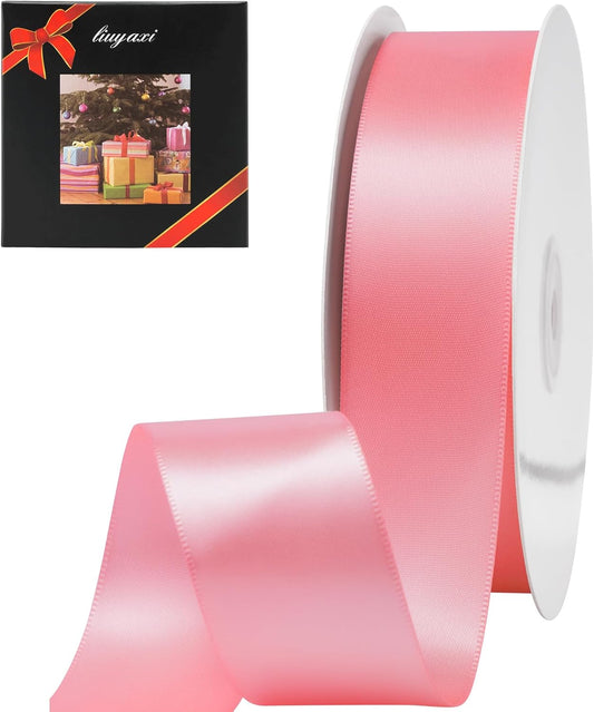 LIUYAXI Pink Stain Ribbon, 1-1/2" X Continuous 50 Yards, Double Faced Fabric Ribbon Perfect for Gift Wrapping Wedding Birthday Party Chair Sash Christmas Hair Floral Craft Sewing