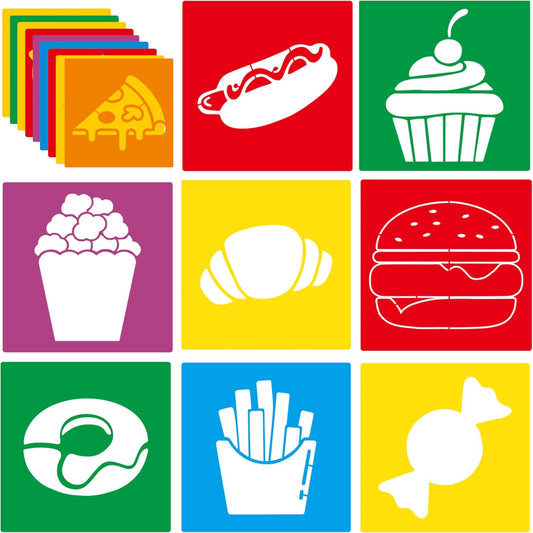 24 Pieces Stencils for Kids,Large Drawing Stencils Chalk Template,8 Inches Washable Shape Template Kit for Crafts,Painting Drawing for Kids Toddlers Preschool(Food, 8 inch)