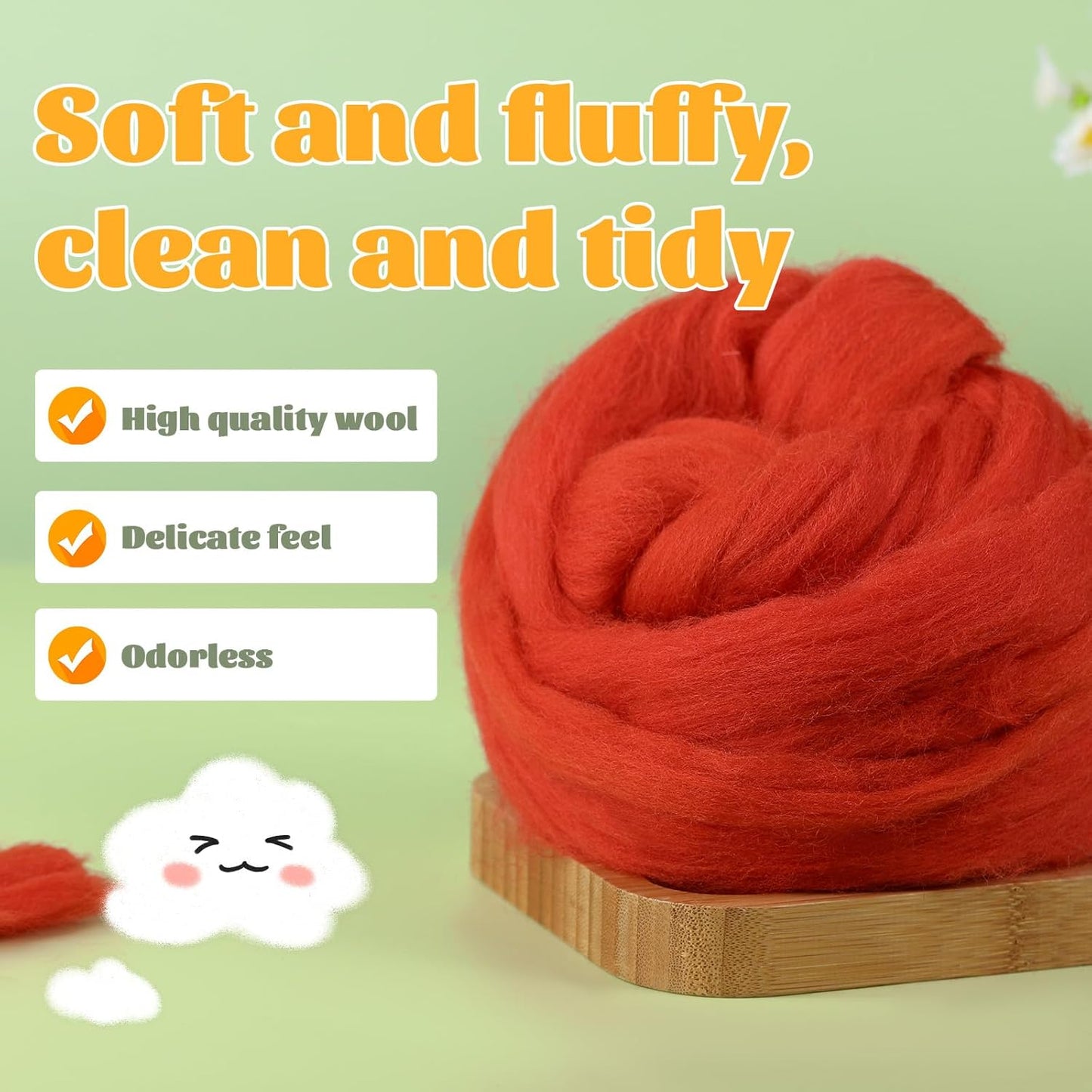 3.53oz Wool Roving Yarn, Fiber Roving Wool Top, Needle Felting Supplies, Pure Wools, Chunky Yarn, Spinning Wools for Needle Felting Wet DIY Hand Spinning (Dark red)