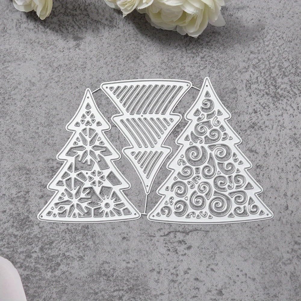 Lapoo Festivals Metal Cutting Die for Scrapbooking - Durable, Cut Stencils for DIY Scrapbook Photo Album Decorative Paper Card, Card Making Supplies, Embossing (A Christmas Tree Set 5.5 x 3.5 in)