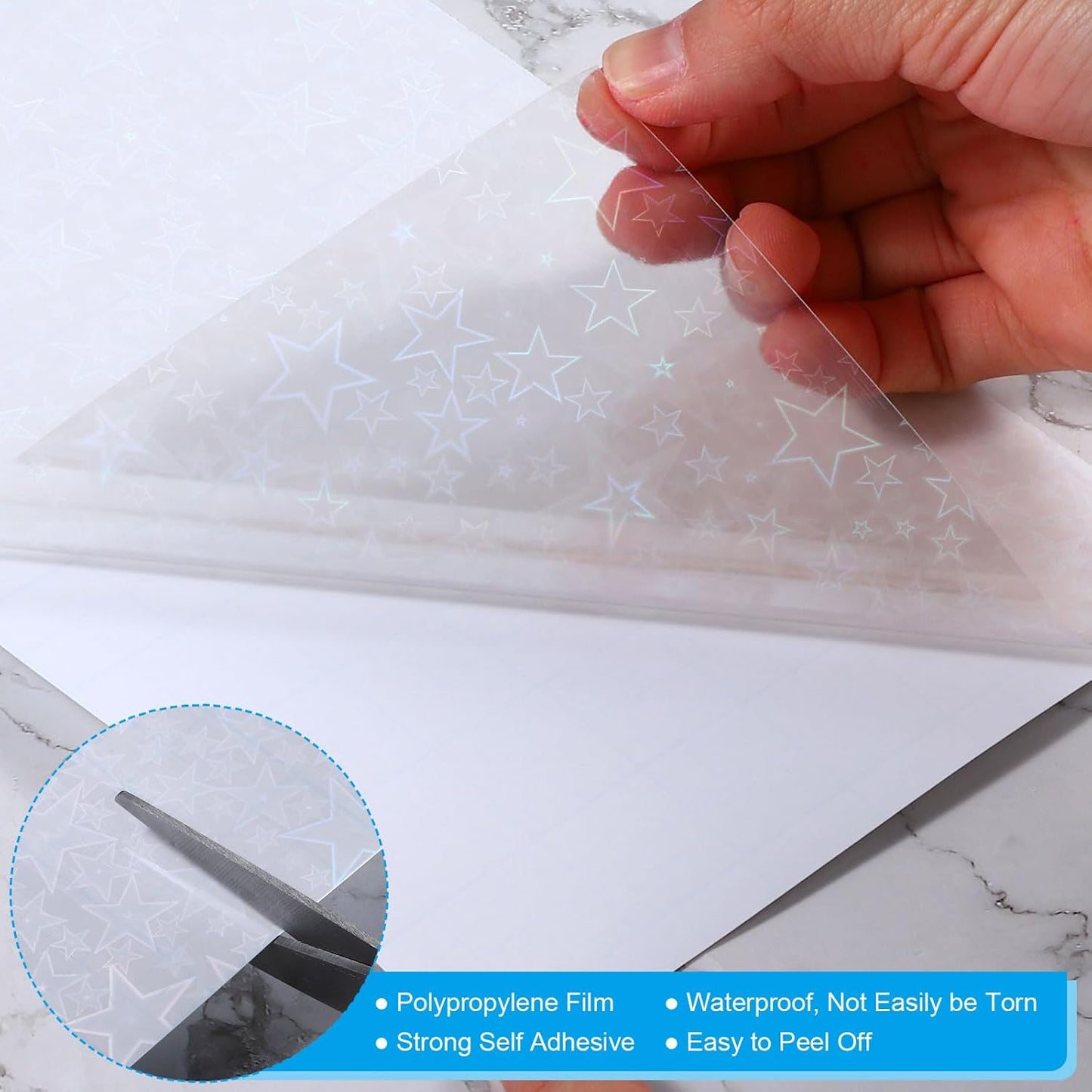 PATIKIL 11.7x8.3" Holographic Sticker Paper, 20Sheets A4 Polypropylene Self-Adhesive Transparent Waterproof Laminate Overlay Film for Photo Cards Scrapbook Decorations, Pentagram